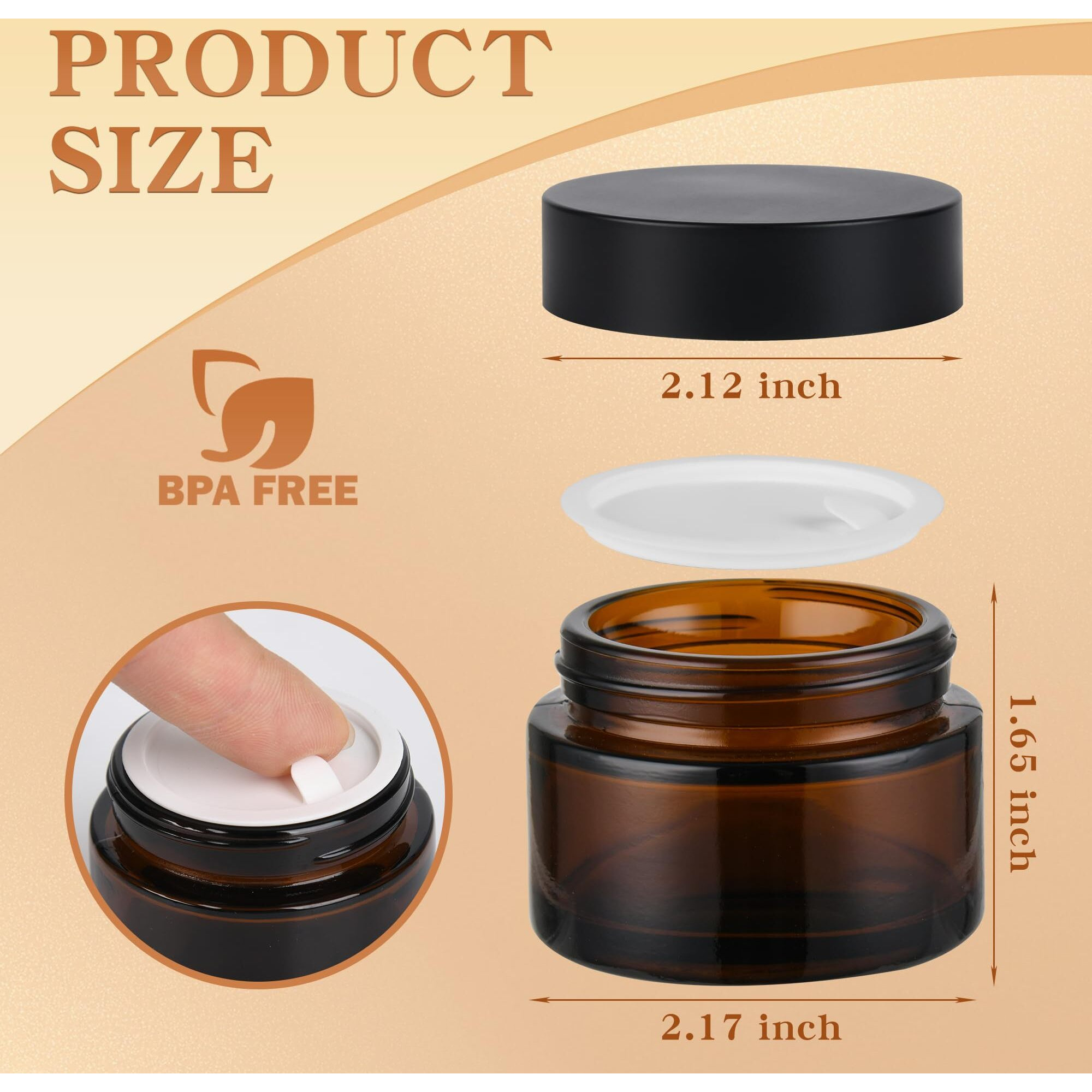 Glass Jars With Lids,Eco-Friendly Cosmetic Containers With Airtight Black Lids & Liners, Multi-Color Options For Cream, Lotion, Body Butter, Diy Skincare Travel Jars (Amber, 1Oz)