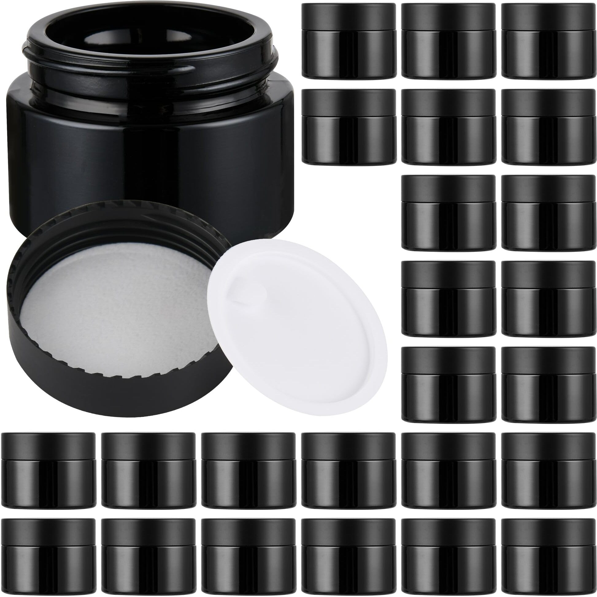 Glass Jars With Lids,Eco-Friendly Cosmetic Containers With Airtight Black Lids & Liners, Multi-Color Options For Cream, Lotion, Body Butter, Diy Skincare Travel Jars (Black, 1Oz)
