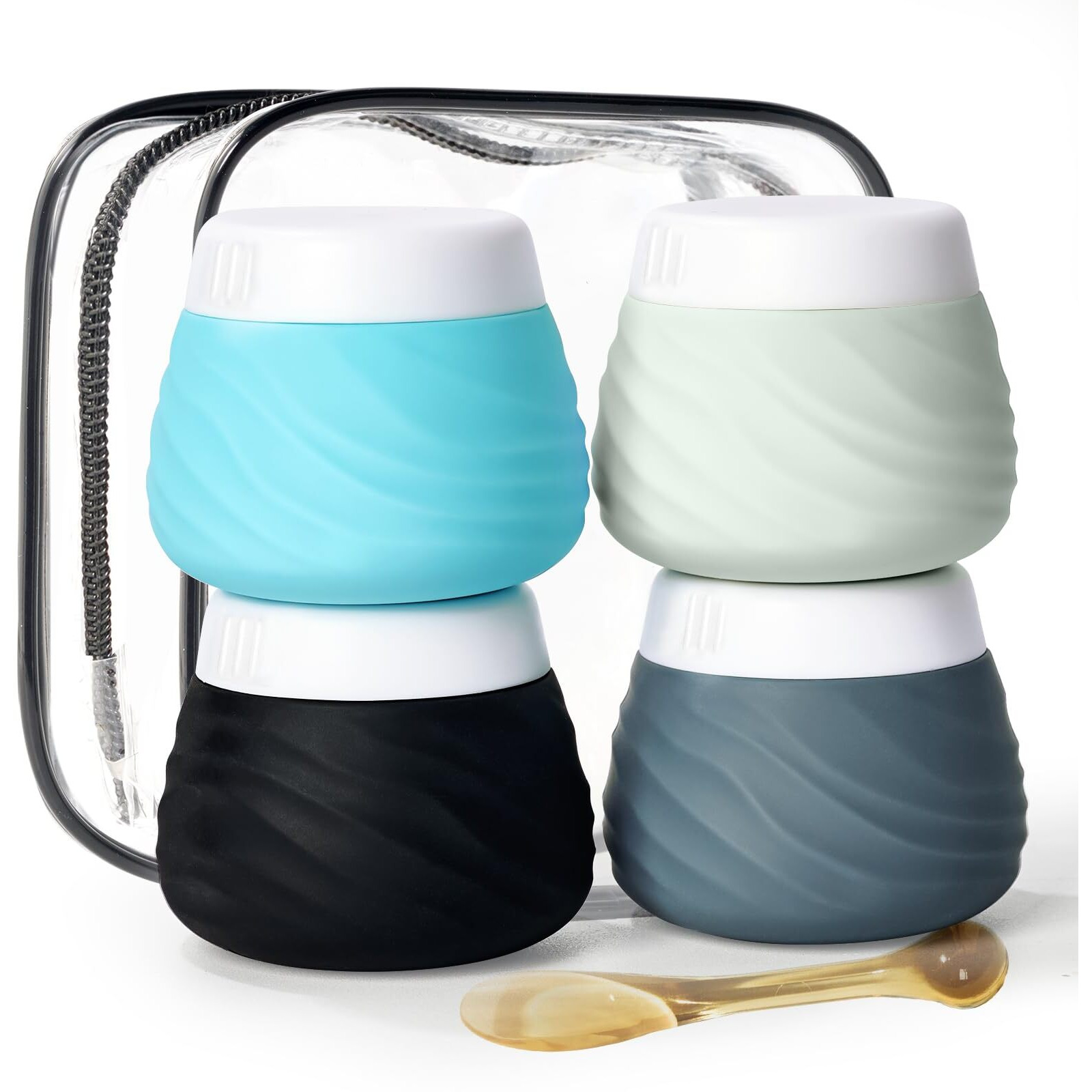 Travel Containers For Toiletries, Silicone Jar With Lid Eternal Moment, Tsa Approved Travel Size Bottles With Clear Bag, Leak-Proof Traveling Accessories Cosmetic For Lotion Face Body Cream (4 Pack)