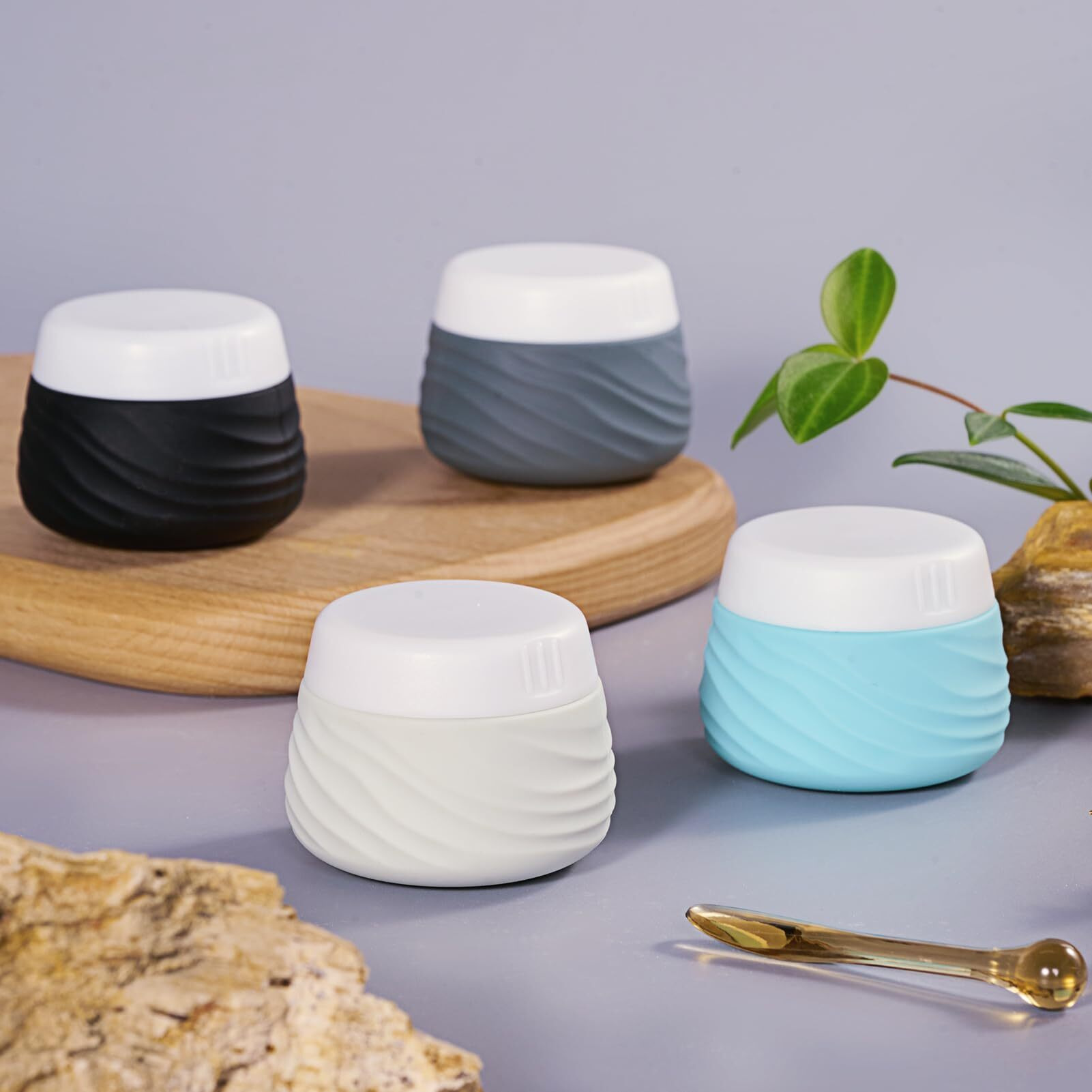 Travel Containers For Toiletries, Silicone Jar With Lid Eternal Moment, Tsa Approved Travel Size Bottles With Clear Bag, Leak-Proof Traveling Accessories Cosmetic For Lotion Face Body Cream (4 Pack)