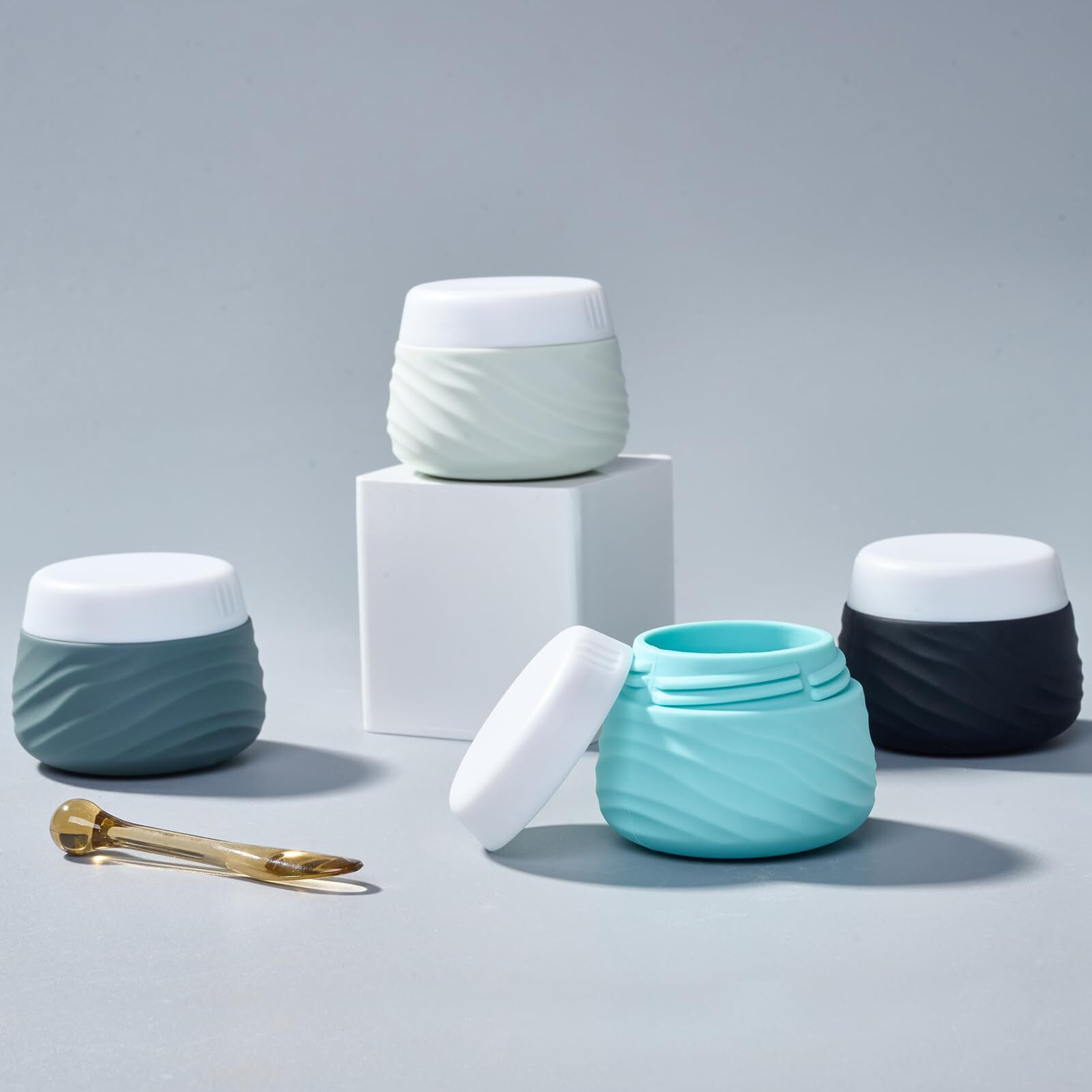 Travel Containers For Toiletries, Silicone Jar With Lid Eternal Moment, Tsa Approved Travel Size Bottles With Clear Bag, Leak-Proof Traveling Accessories Cosmetic For Lotion Face Body Cream (4 Pack)