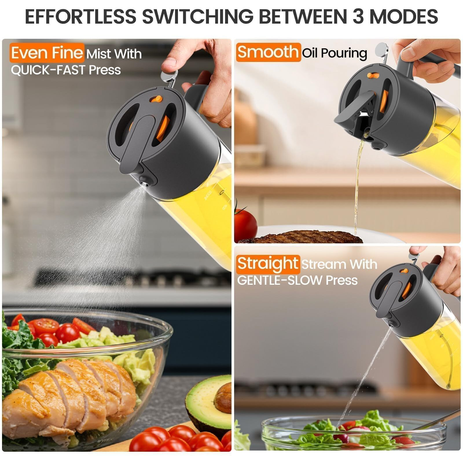 Costop Oil Sprayer For Cooking, 2025 Large Advanced Olive Oil Dispenser Bottle,500Ml/17Oz Glass Olive Oil Sprayer,2 In 1 Even Spray With Portion Control For Kitchen, Air Fryer, Salad, Bbq - Black