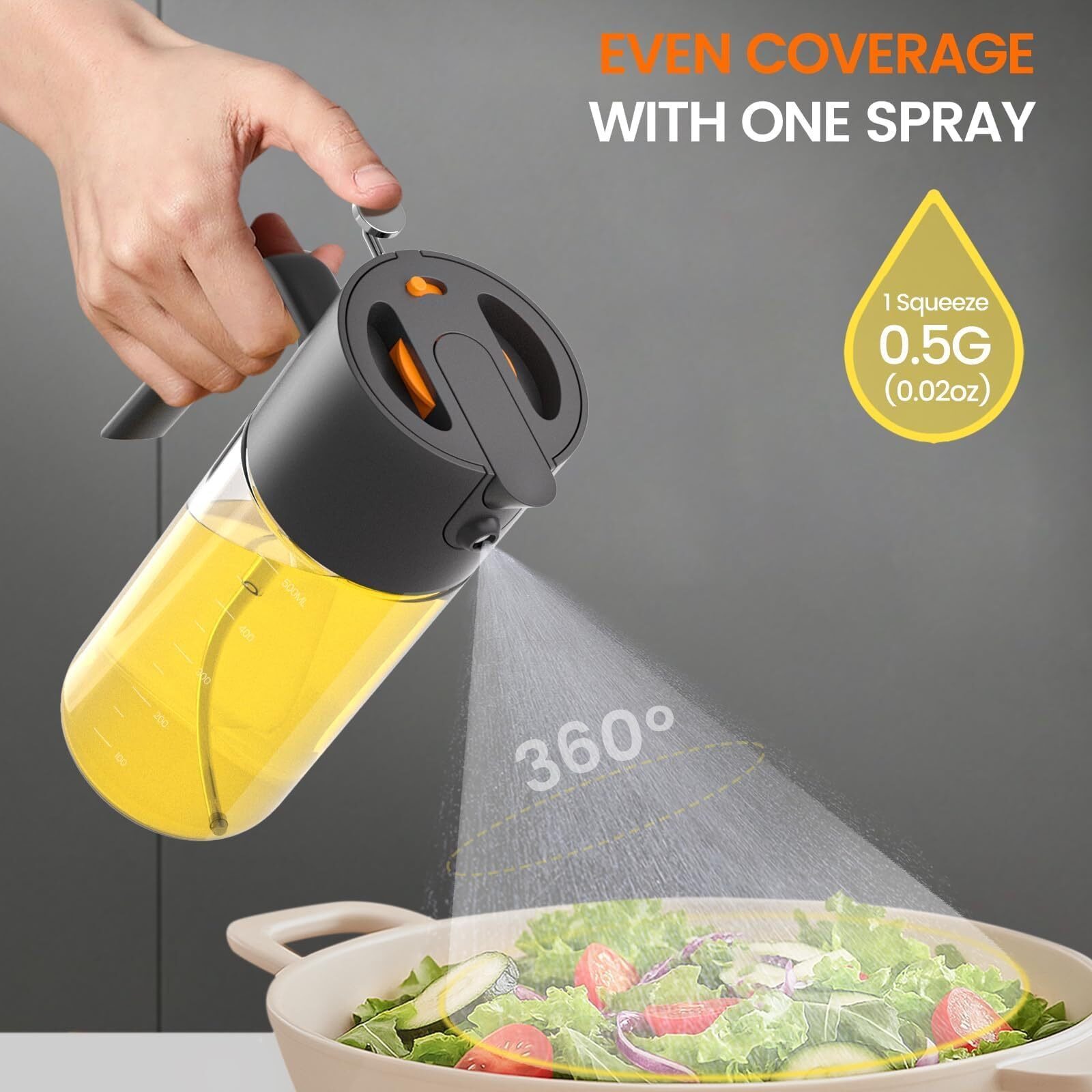Costop Oil Sprayer For Cooking, 2025 Large Advanced Olive Oil Dispenser Bottle,500Ml/17Oz Glass Olive Oil Sprayer,2 In 1 Even Spray With Portion Control For Kitchen, Air Fryer, Salad, Bbq - Black