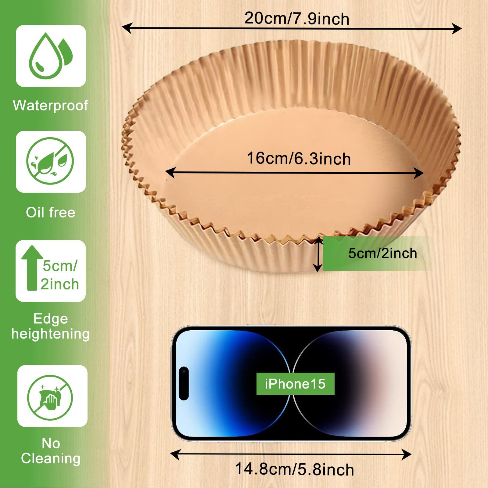 200Pcs Air Fryer Disposable Liner, Non-Stick Parchment Paper For Baking, Oil-Proof, Water-Proof, Food Grade (6.3"" Bottom, 7.9"" Top)