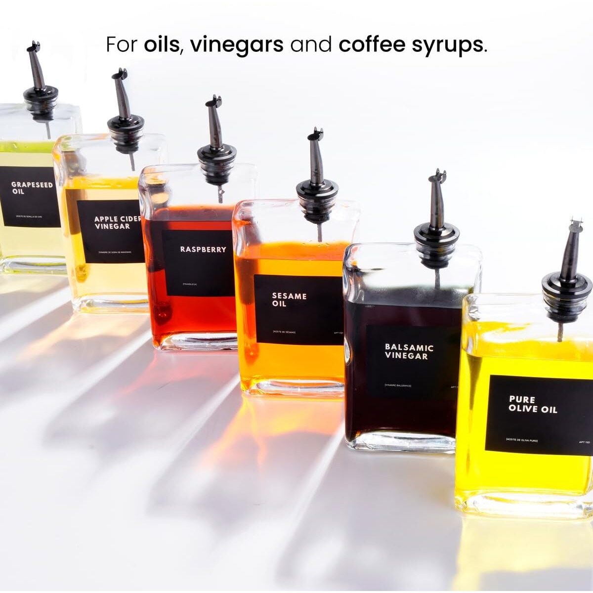 Apt 1101 Olive Oil Dispenser For Kitchen, Cooking Oil And Vinegar Dispenser Set, Olive Oil Bottle, Soy Sauce Dispenser, Coffee Syrup Bottles - 2 Pcs, Black