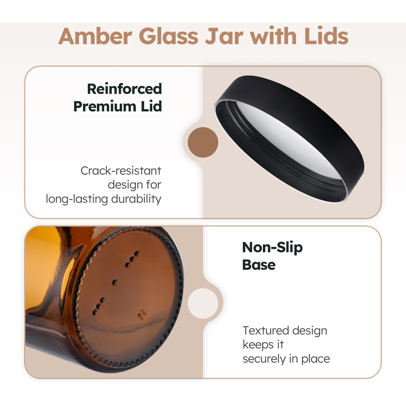 8Oz Amber Glass Jars With Lids, 12 Pack Amber Small Glass Jars With Black Lids, Lotion Container Empty Cosmetic Travel Containers For Sample, Cream, Lotion, Honey, Powder