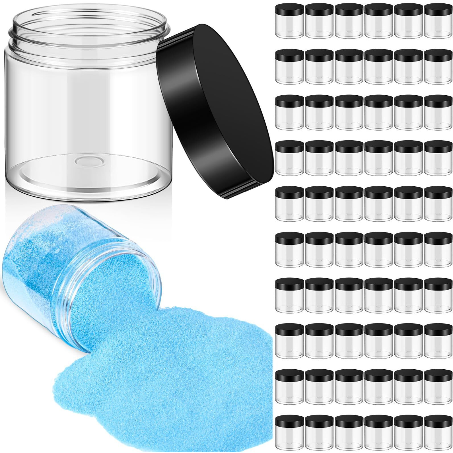Patelai 60 Pcs Plastic Container Jars With Lids Round Clear Travel Cosmetic Container Jars For Toiletries, Lotion, Cream, Ointments, Makeup, Rhinestone, Samples, Kitchen Storage(Black,10 Oz)