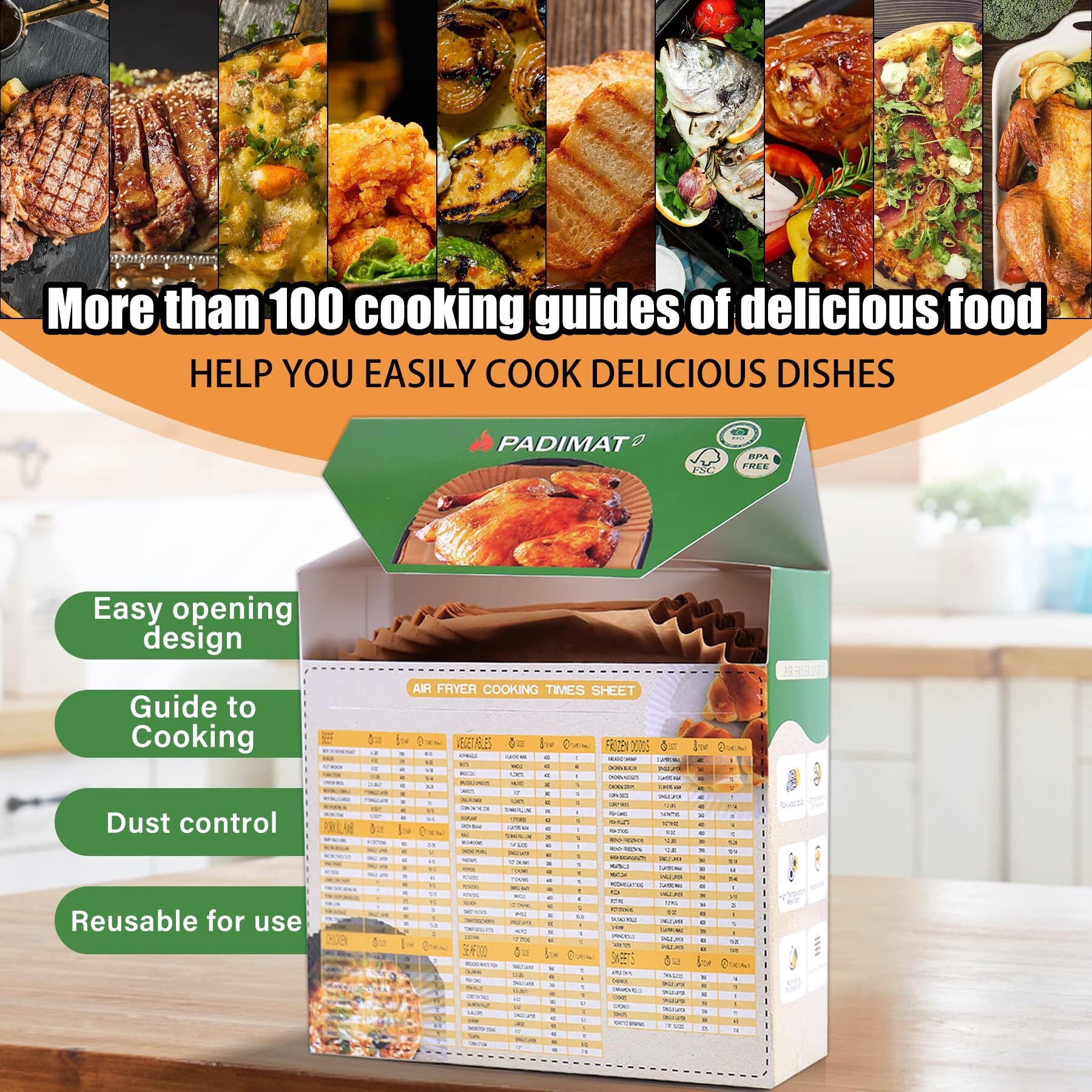 Air Fryer Disposable Paper Liners, 120 Pcs Square Airfryer Parchment Cooking Non-Stick Liner Accessories, Microwave Oven, Frying Pan, Oil-Proof Air Fryers Filters Sheets For 5 6 7 8 Qt Baking Basket