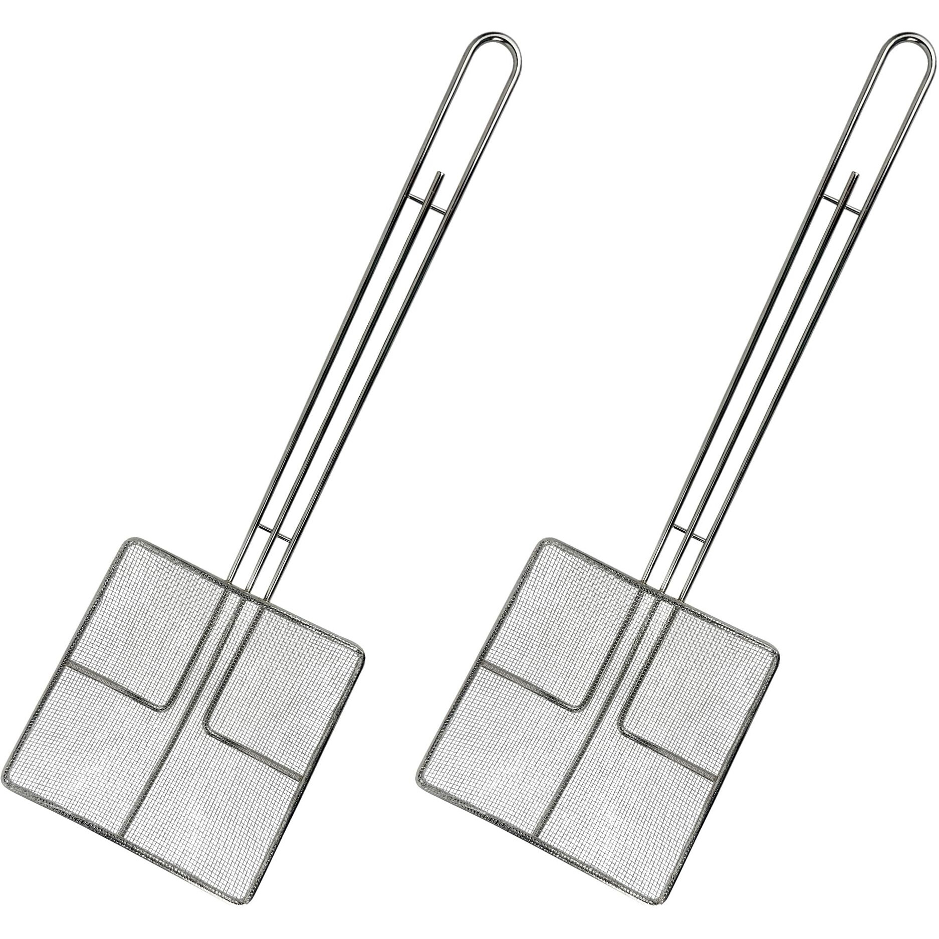 Cuisine Ready Wire Mesh Strainer With Long Handle |2 Pack| 6.5"" Square Frying Spoon | Stainless Steel | Cooking Oil Strainer For Deep Fryer & Professional Restaurant Use | Commercial Grease Skimmer