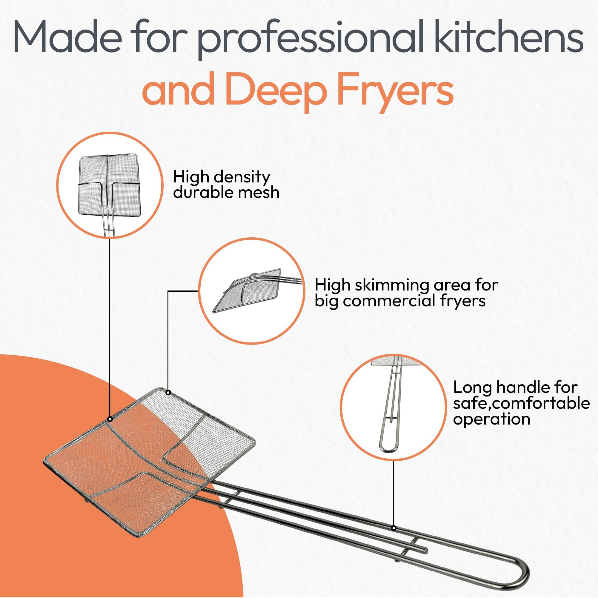 Cuisine Ready Wire Mesh Strainer With Long Handle |2 Pack| 6.5"" Square Frying Spoon | Stainless Steel | Cooking Oil Strainer For Deep Fryer & Professional Restaurant Use | Commercial Grease Skimmer