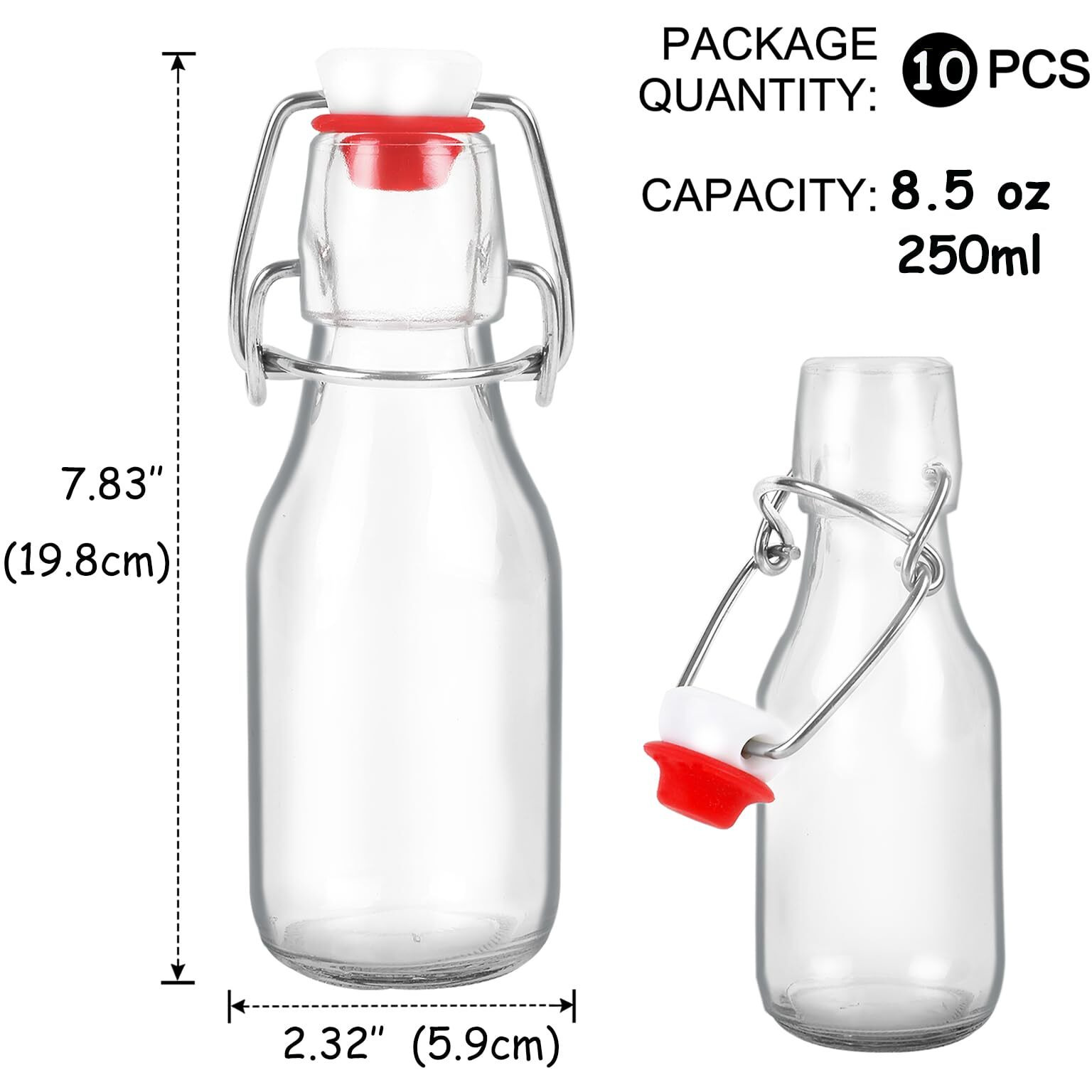 Zebeiyu 10 Pack Swing Top Glass Bottles 8.5 Oz,Flip Top Beer Brewing Bottles For Kombucha, Homemade, Kefir, Water, Beverages, Soda, Oil, Vinegar, Fermentation,Limoncello