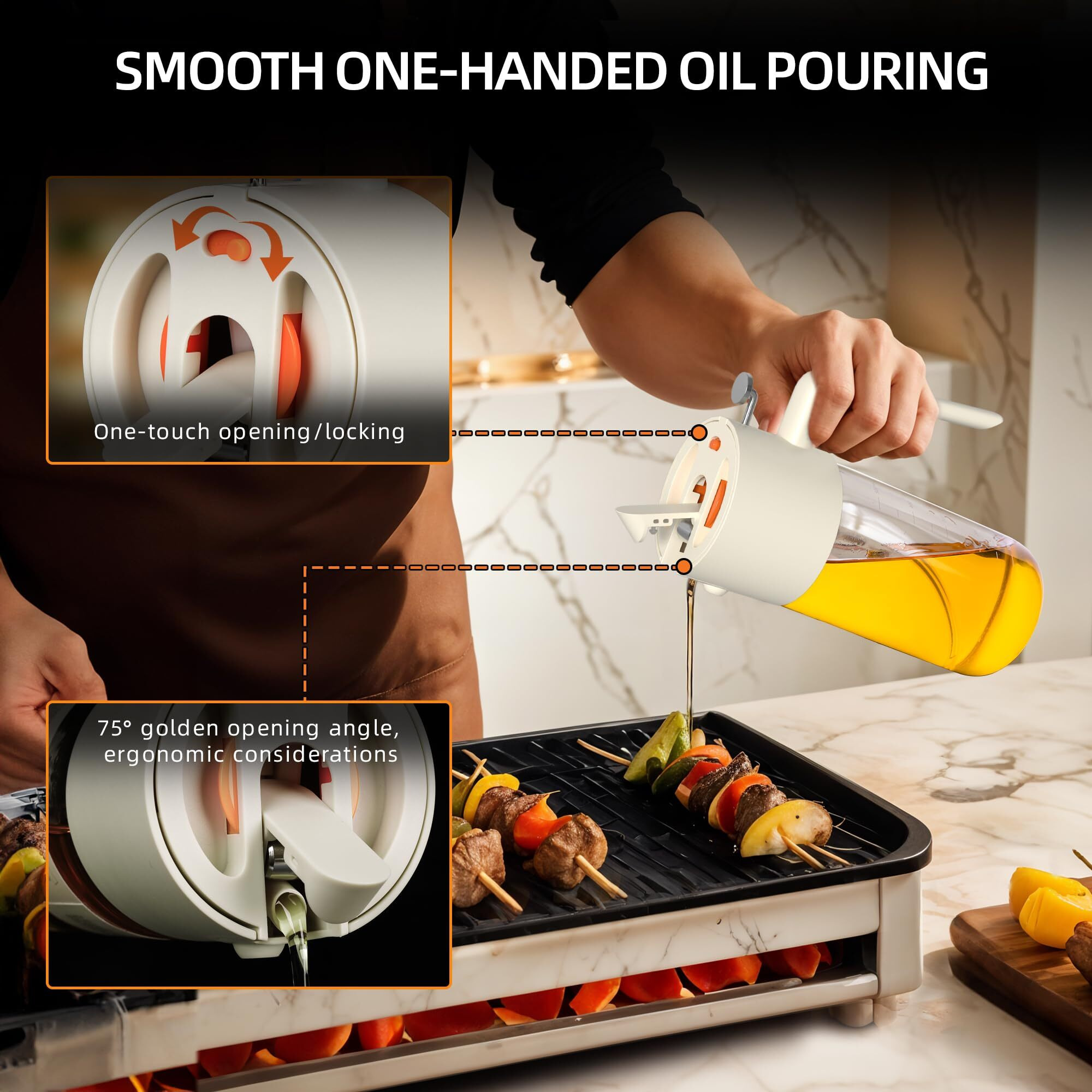 Costop Oil Sprayer For Cooking, 2025 Large Advanced Olive Oil Dispenser Bottle,500Ml/17Oz Glass Olive Oil Sprayer,2 In 1 Even Spray With Portion Control For Kitchen, Air Fryer, Salad, Bbq - White