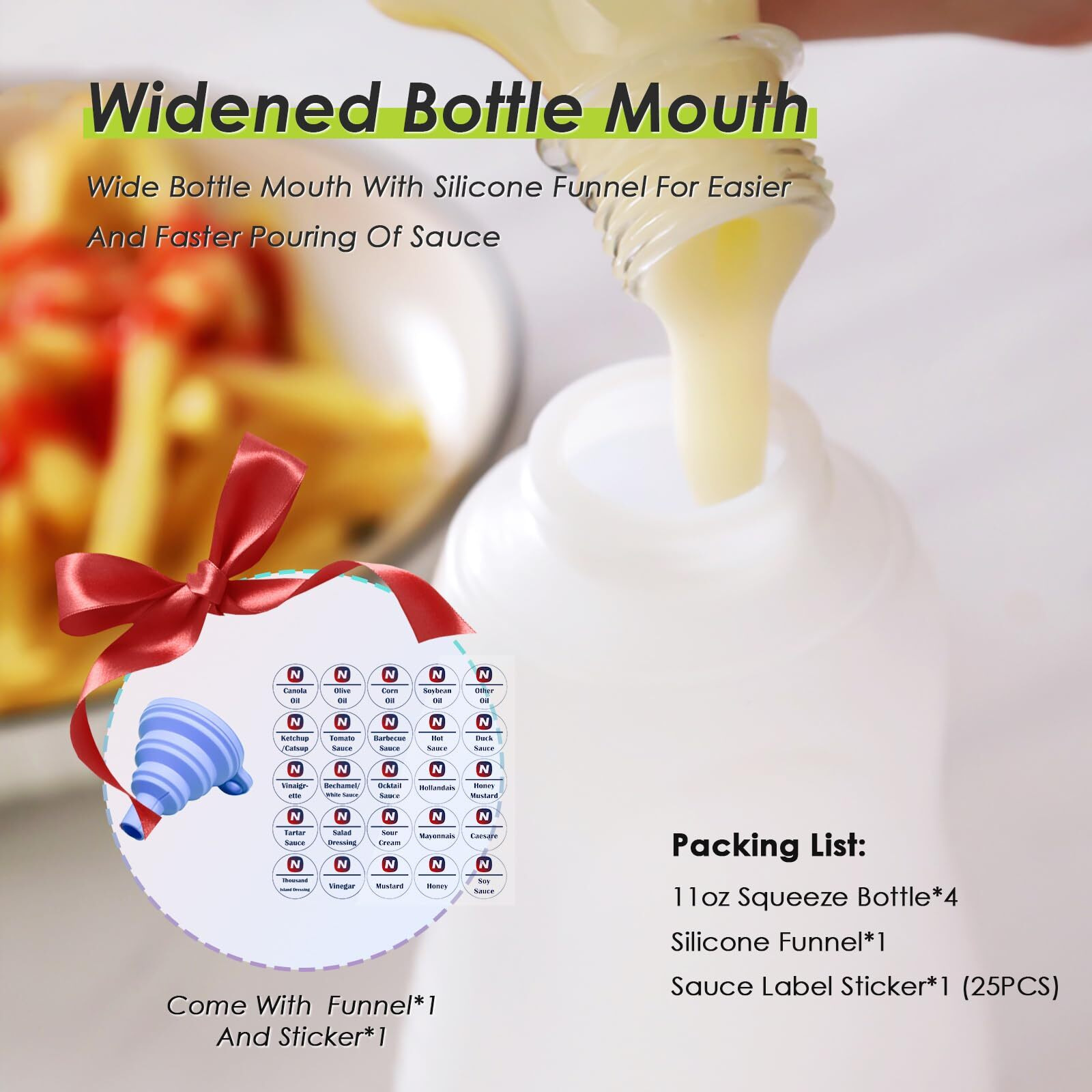 Nacxbwer Condiment Squeeze Bottles For Ketchup Hot Sauce Liquids Oil With Caps For Condensed Milk And Mustard Salad Dressing Dispenser Clear Plastic Bottles Dressing Container Ld Pe 18 Oz 4 Pcs