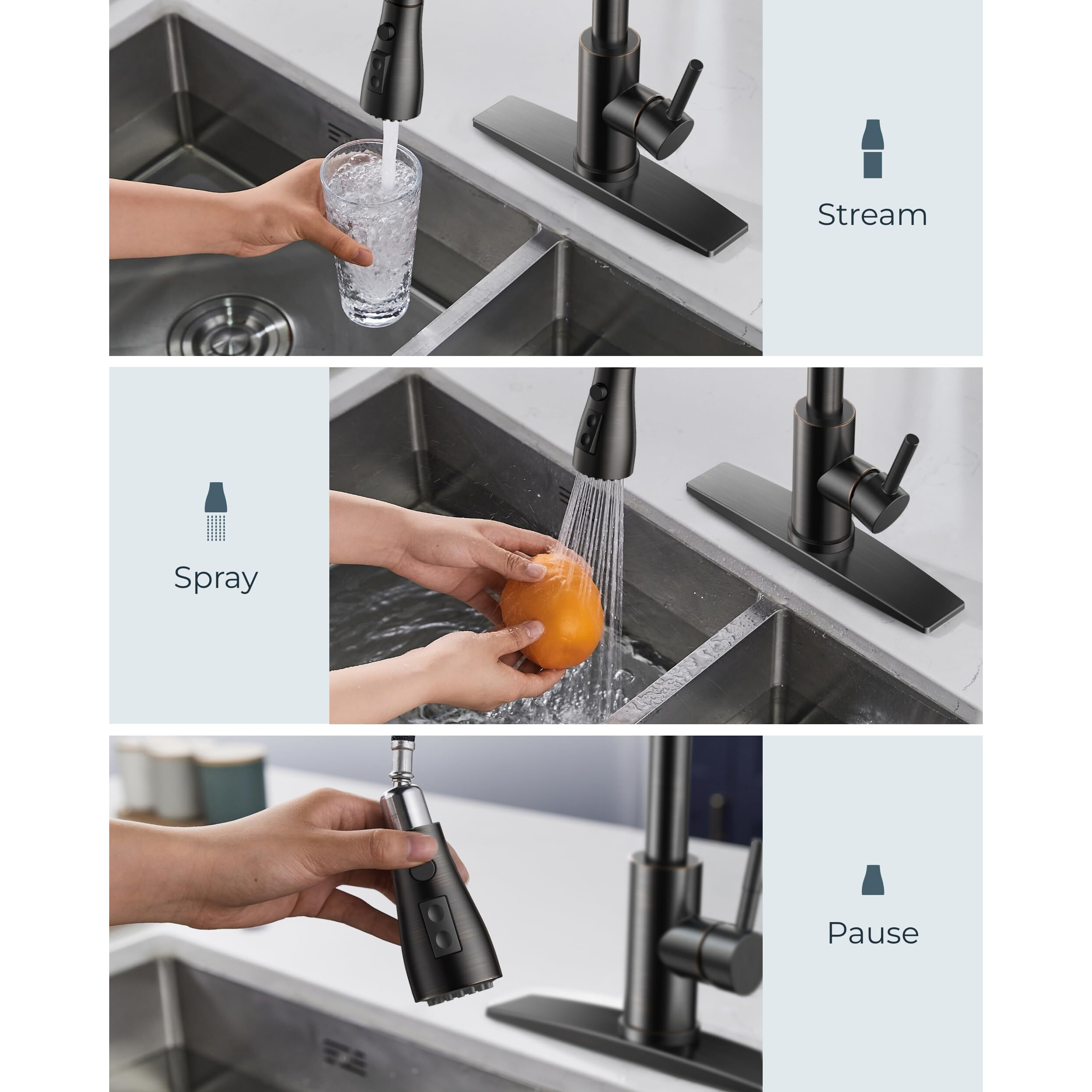 Forious Kitchen Faucet With Pull Down Sprayer, Bar High Arc Single Handle Traditional 3 Modes Stainless Steel Faucet For Kitchen Sink Farmhouse Rv Laundry Camper, Oil Rubbed Bronze