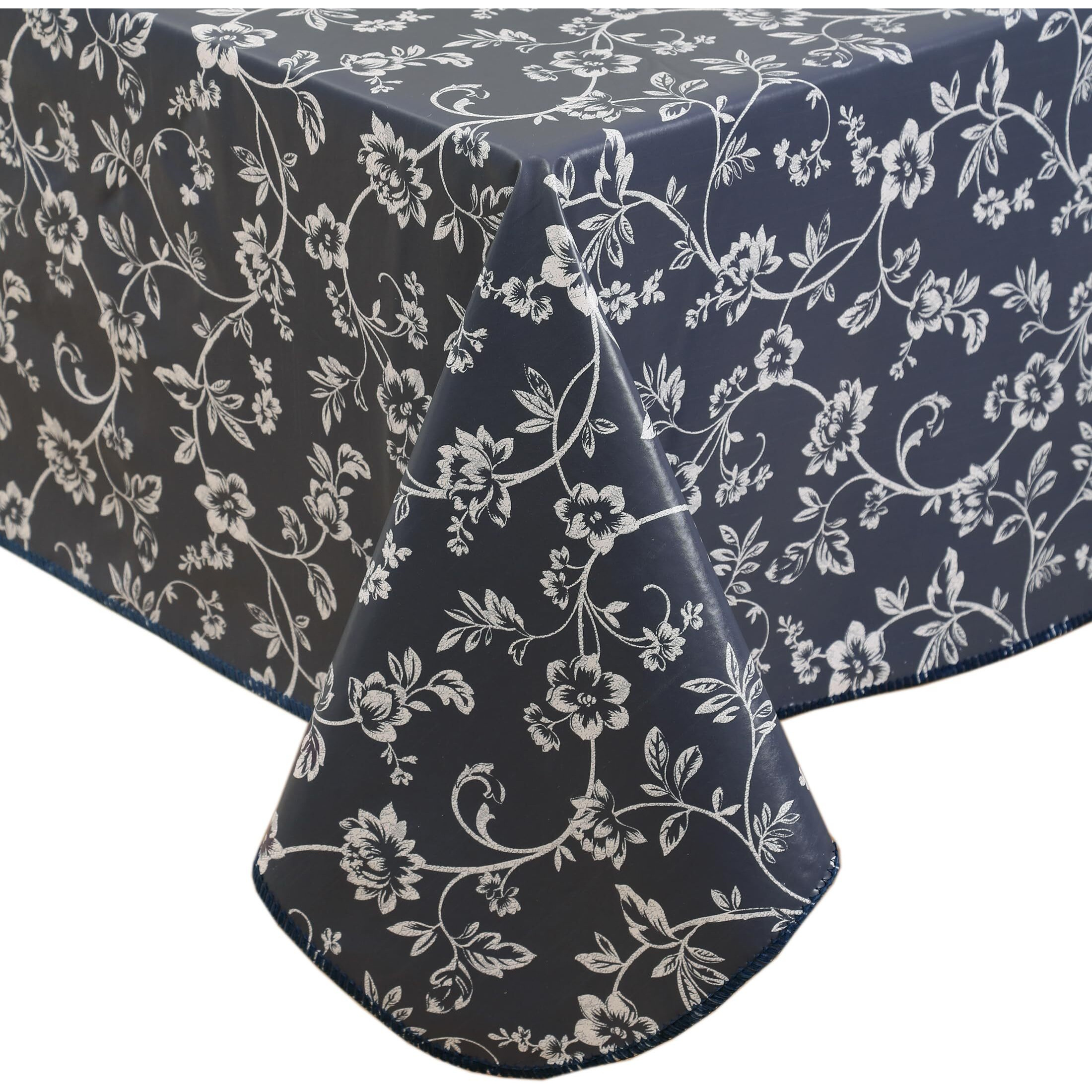 Heavy Duty Vinyl Tablecloth With Flannel Backing Waterproof Oil-Proof Plastic Table Cloth Stain-Resistant Wipeable Rectangle Or Square Table Cover For Indoor And Outdoor (Blue Floral,52X70 Inch)