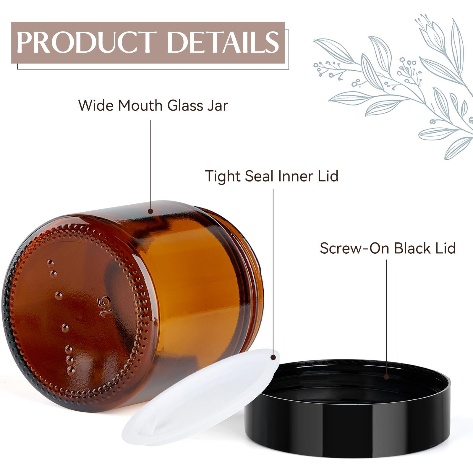 Qeirudu 4 Oz Small Amber Glass Jars With Black Lids, 12 Pack Empty Glass Cosmetic Jars With Inner Liners And Labels For Storing Lotions, Ointments, Creams, Candles