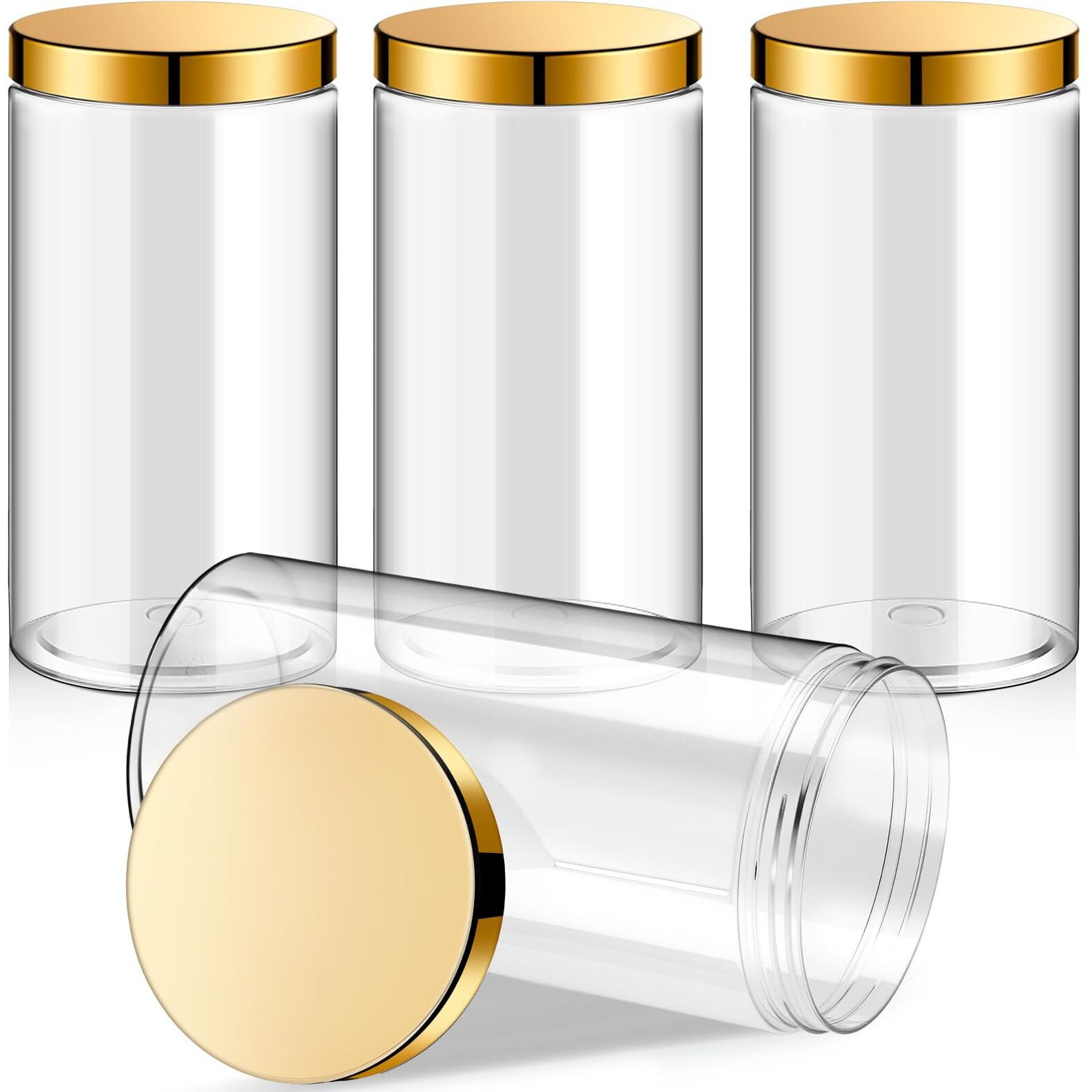 Patelai 4 Pieces Round Wide-Mouth Leak Proof Plastic Container Jars With Lids For Travel Storage Makeup Beauty Products Face Creams Oils Salves Ointments Diy Making(32 Ounce,Gold)