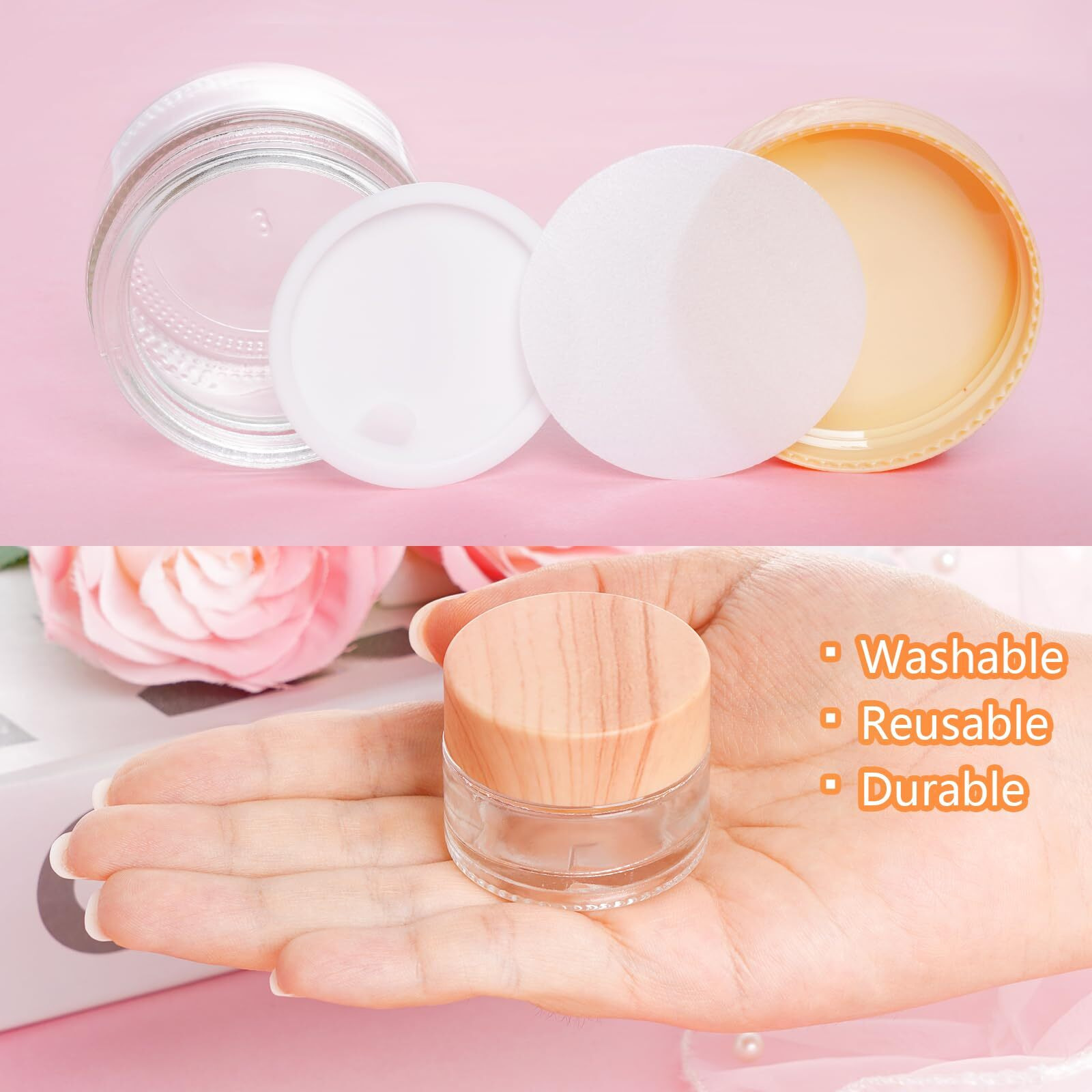 Miayon 6Pcs 0.53 Oz Small Travel Lotion Containers With Lids Glass Sample Empty Round Cosmetic Jar Bottles For Creams Makeup Lotion Toiletries Storage (White, 15 Gram)