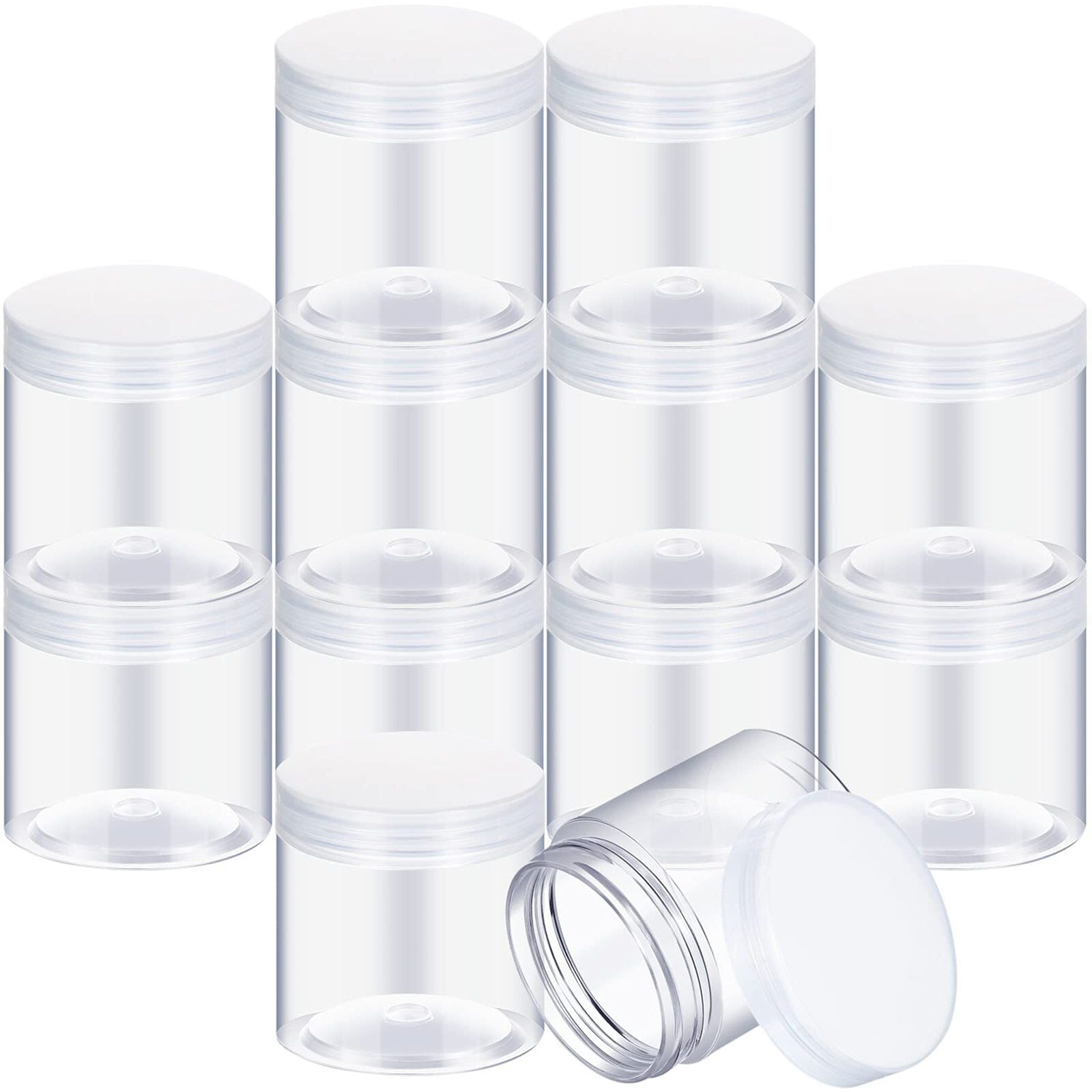 Satinior 12 Pack Plastic Container Jars With Lids Round Clear Travel Cosmetic Container Jars For Toiletries, Lotion, Cream, Ointments, Makeup, Rhinestone, Samples, Kitchen Storage (7 Ounce, Clear)