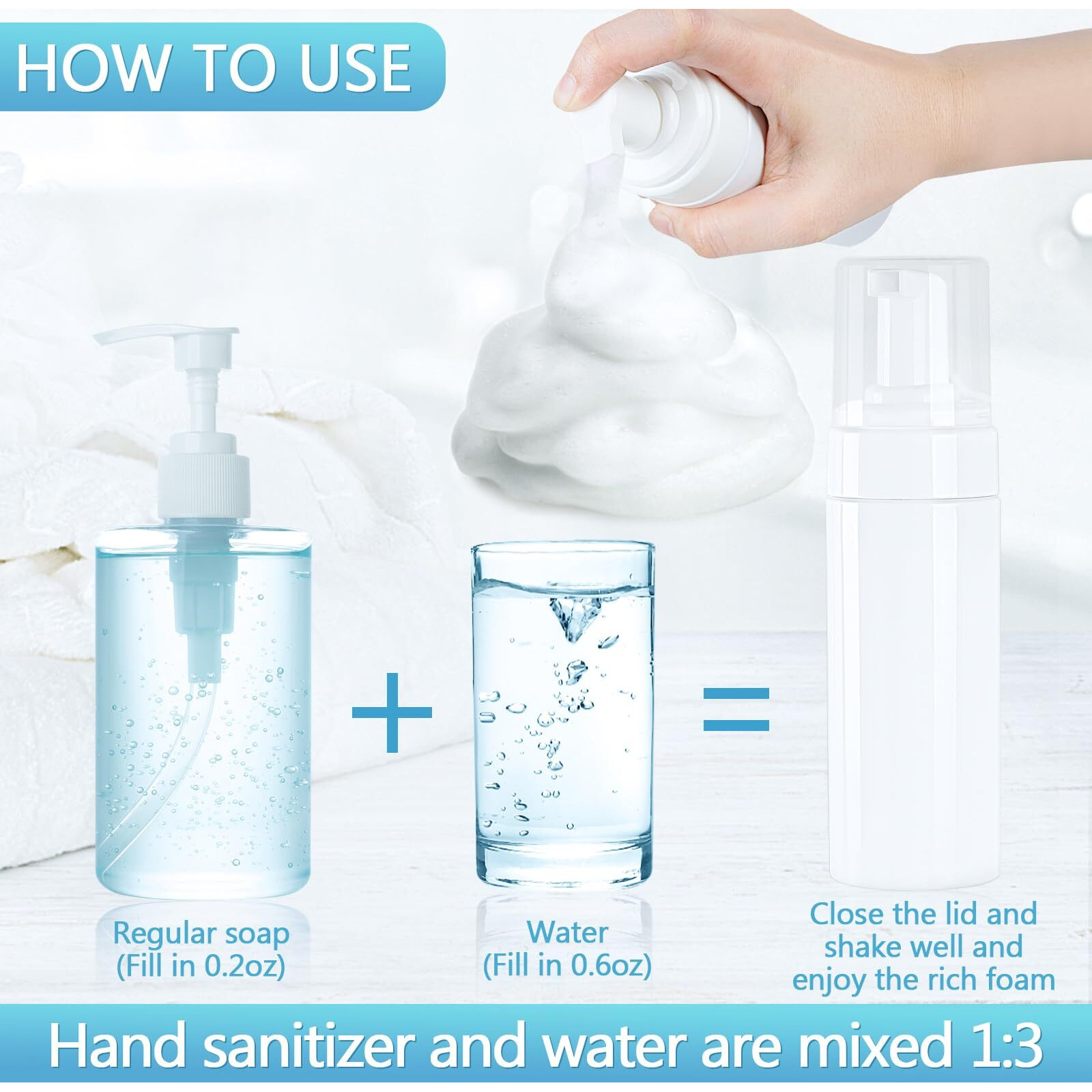 Foam Pump Bottle 150Ml/5 Oz Empty Plastic Foam Dispenser Pump Bottle Travel Large Refillable Bpa Free Lotion Bottles For Shampoo Shower Hand Soap Foaming (6 Pack) White