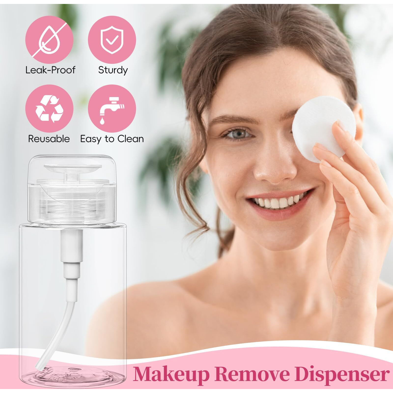 3 Pack Push Down Pump Bottle Dispenser For Makeup Remover, Facial Toner, Micellar Water, Alcohol, Nail Polish Remover Empty Push Top Bottles Containers 5.1Oz/150Ml