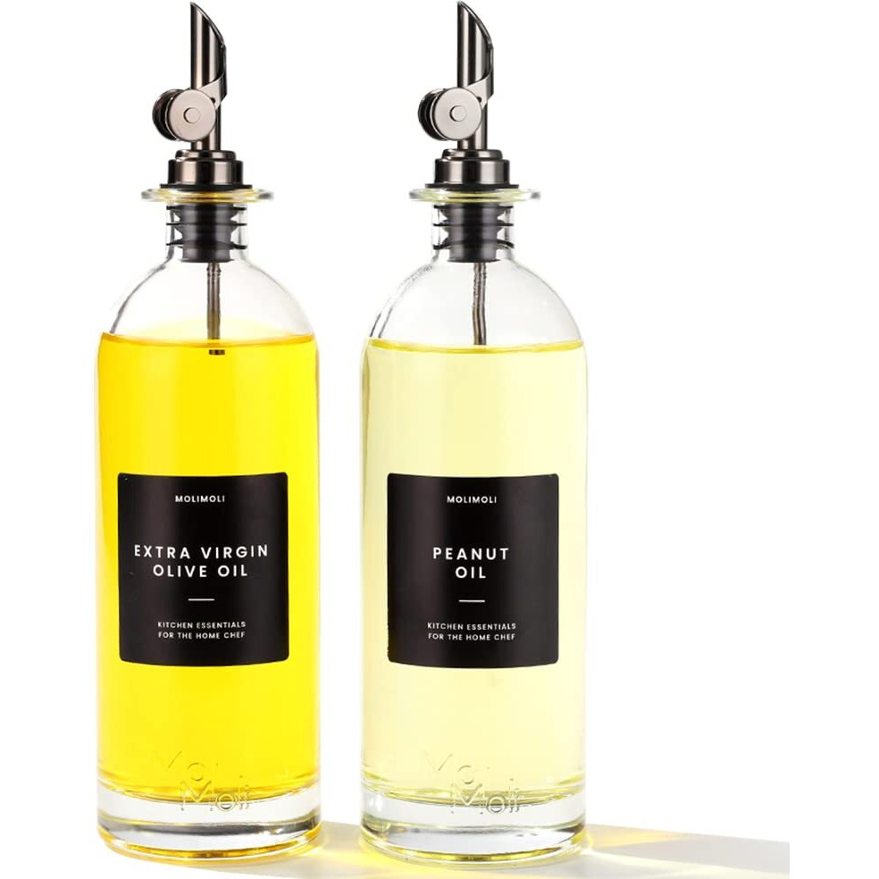 Molimoli Oil And Vinegar Dispenser With Metal Pour Spout, Weighted Pourer, Glass Bottle Dispenser For Kitchen, Olive Oil Cruet, Glass Olive Oil Bottle | 500Ml, Set Of 2