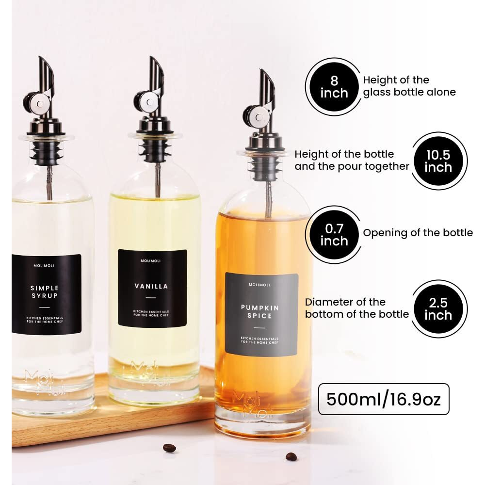 Molimoli Oil And Vinegar Dispenser With Metal Pour Spout, Weighted Pourer, Glass Bottle Dispenser For Kitchen, Olive Oil Cruet, Glass Olive Oil Bottle | 500Ml, Set Of 2