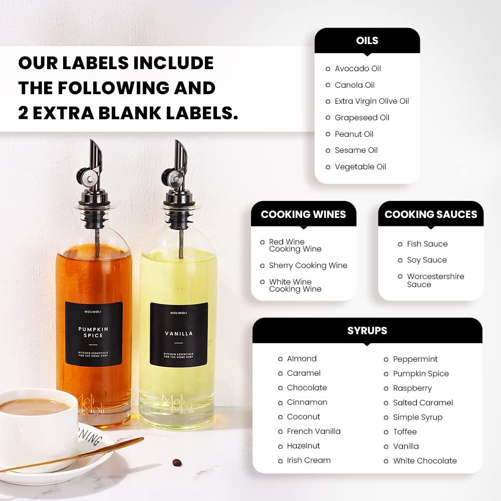 Molimoli Oil And Vinegar Dispenser With Metal Pour Spout, Weighted Pourer, Glass Bottle Dispenser For Kitchen, Olive Oil Cruet, Glass Olive Oil Bottle | 500Ml, Set Of 2