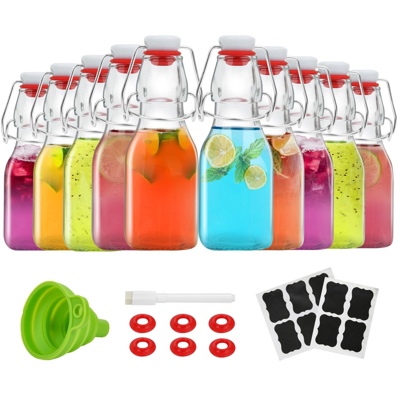 Zebeiyu Swing Top Glass Bottles 4 Oz With Flip Airtight Lids For Home Brewing, Beverages, Oil, Vinegar, Water, Soda, Kefir, Limoncello, Homemade Liquor, Vanilla(10 Pack