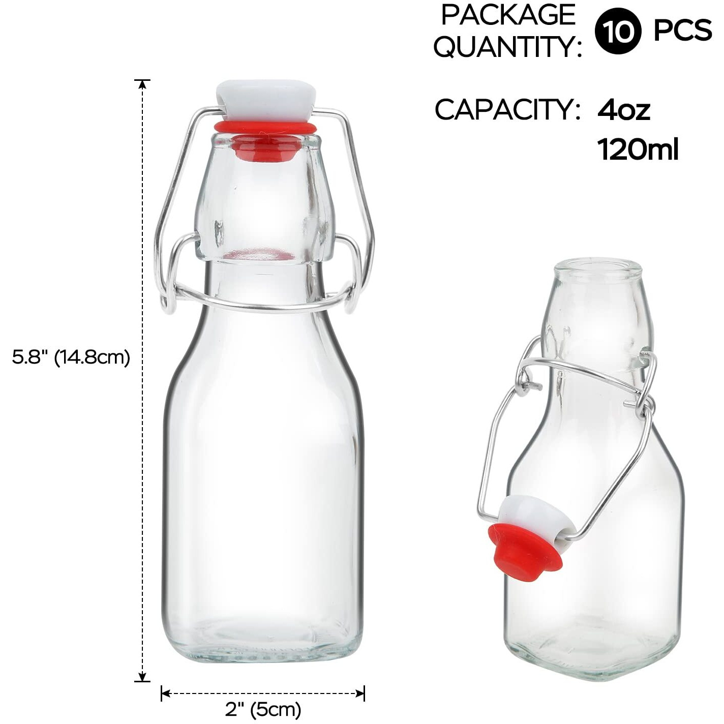Zebeiyu Swing Top Glass Bottles 4 Oz With Flip Airtight Lids For Home Brewing, Beverages, Oil, Vinegar, Water, Soda, Kefir, Limoncello, Homemade Liquor, Vanilla(10 Pack