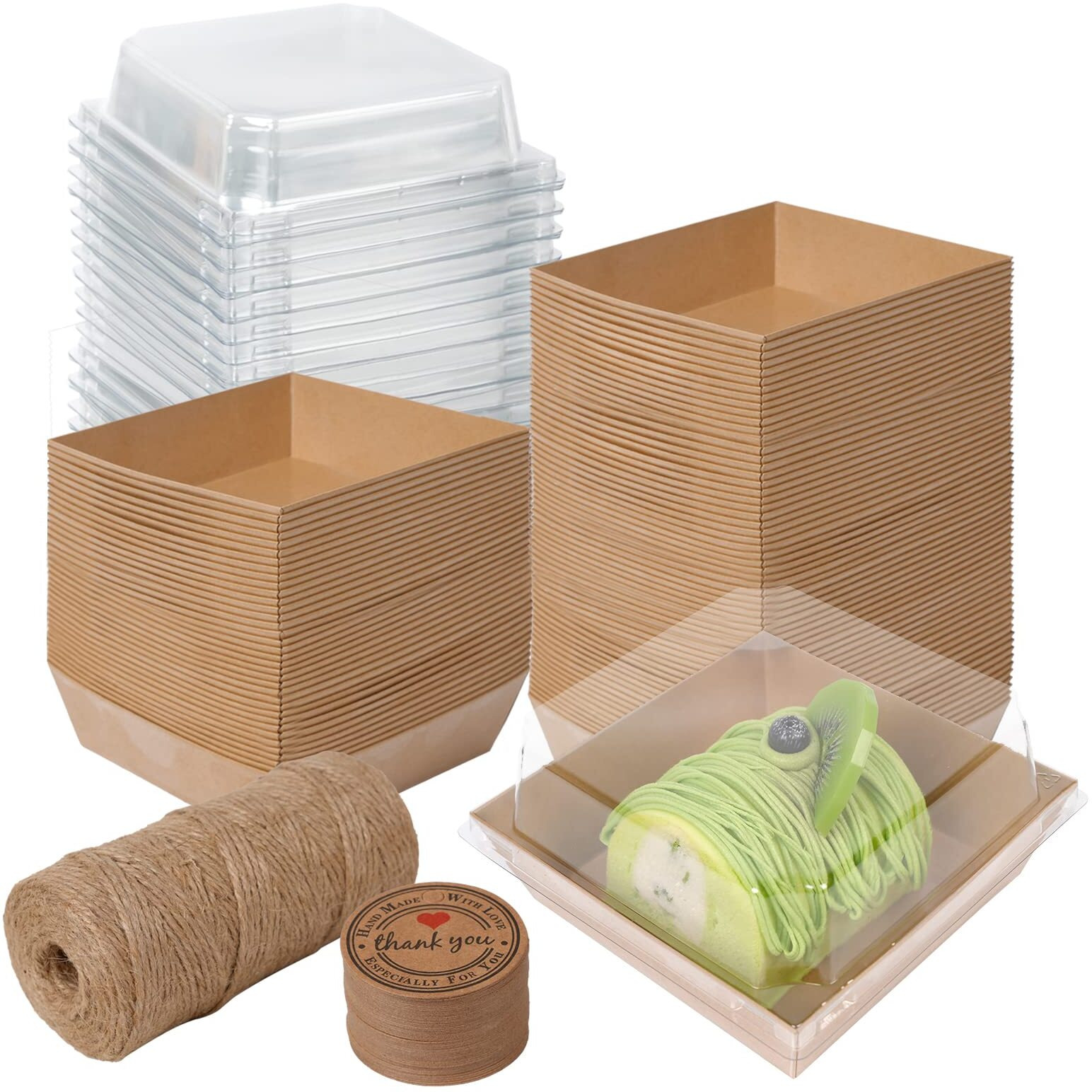 Kosotody 50 Pack Charcuterie Boxes With Clear Lids, 4 Inches Brown Oil-Proof Kraft Paper Food Containers Bakery Boxes For Sandwich, Cookies, Hot Cocoa, Cupcakes And Strawberries(Brown)