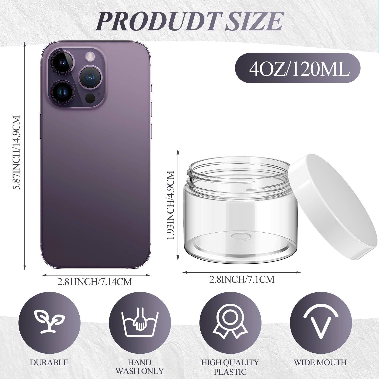 Patelai 60 Pcs 4 Oz Plastic Container Jars With Lids Round Clear Travel Cosmetic Container Jars For Toiletries, Lotion, Cream, Ointments, Makeup, Rhinestone, Samples, Kitchen Storage