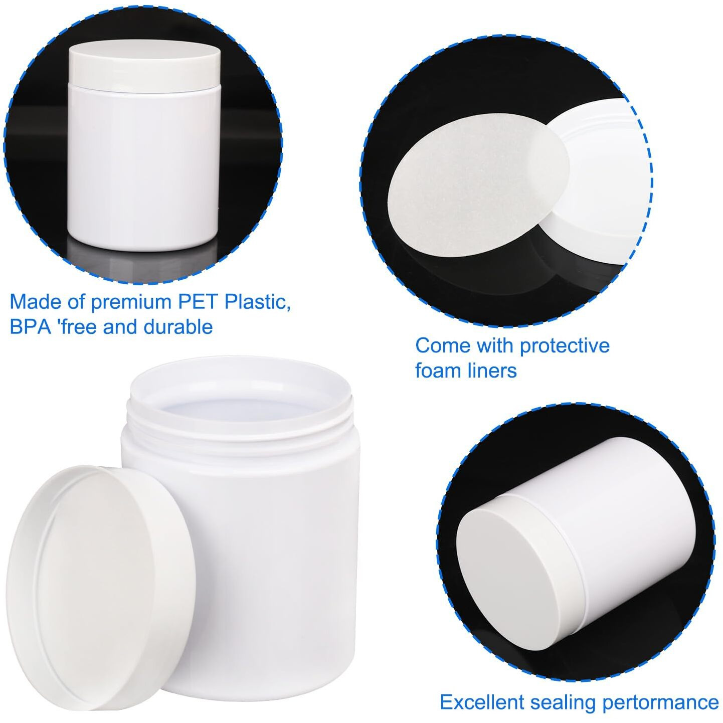 47Packs 8.8Oz (250 Ml) Plastic White Jars With Lids, Cosmetic Containers Jars With Wide-Mouth For Slime, Beads, Rhinestones, Sequins Cosmetics, Lotion, Cream, Ointments And More By Kuklipjim.