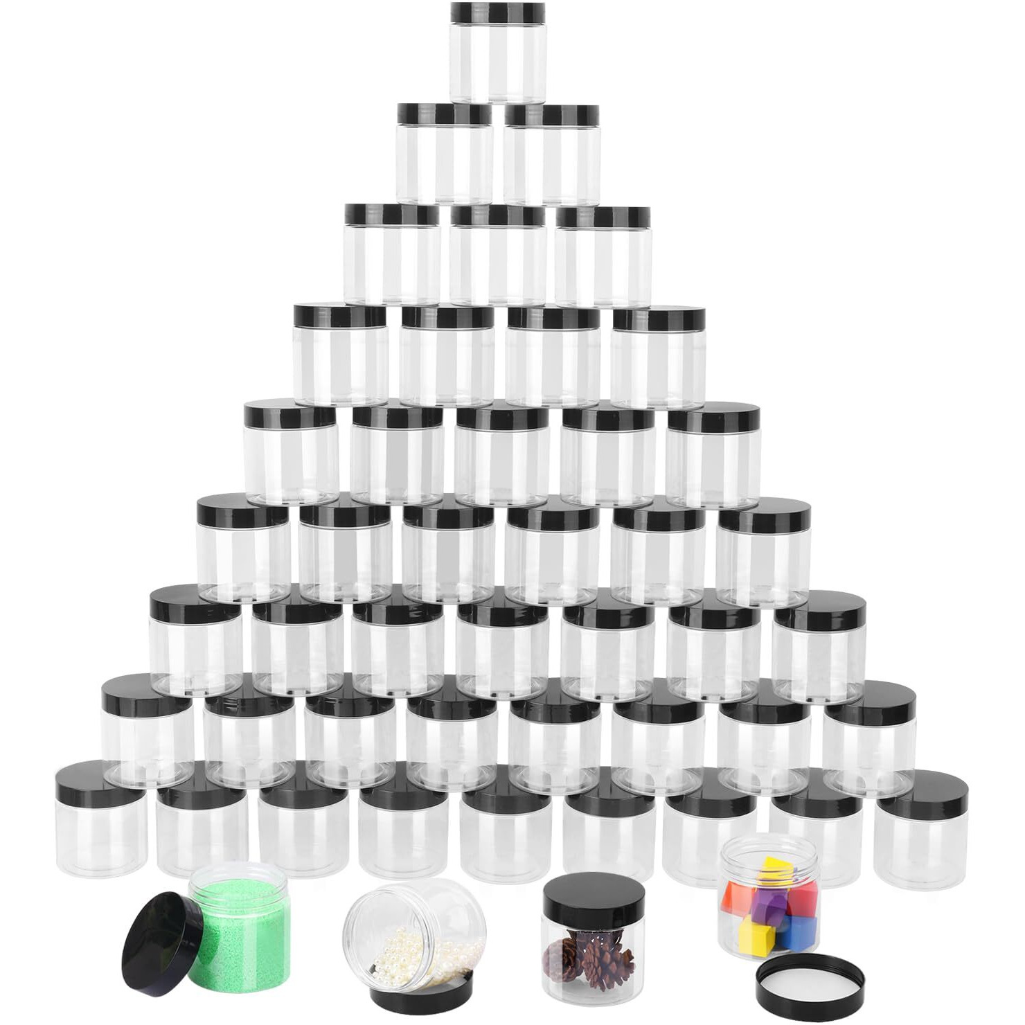 48 Packs 6 Oz Transparent Plastic Jars With Black Lids, Body Butter Containers, Cosmetic Containers Jars For Kitchen Ingredients, Beads, Sequins, Lotion, Cream, Diy Crafts And More By Kuklipjim.