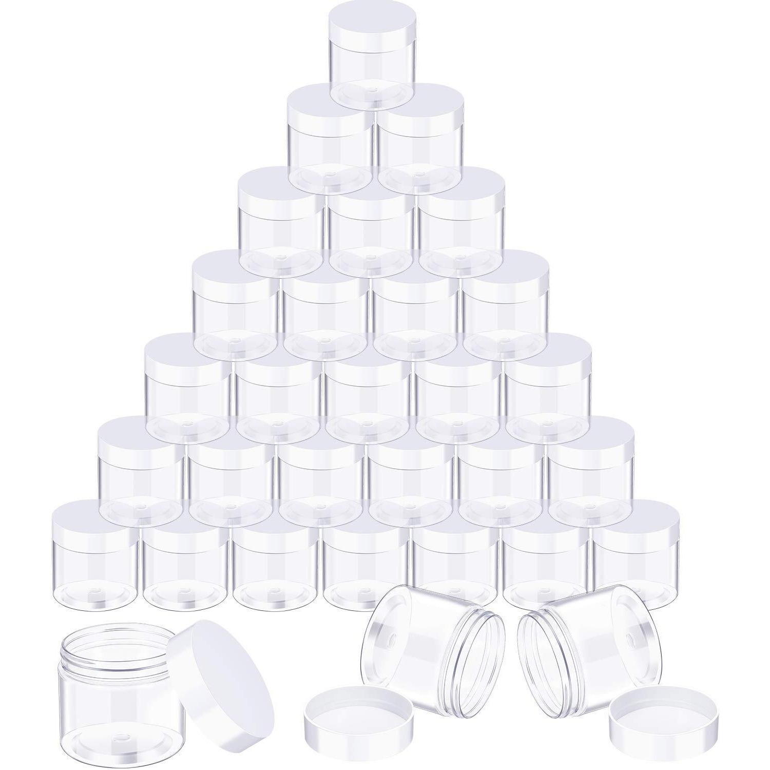12 Pack 5 Oz Plastic Container Jars With Lids Round Clear Travel Cosmetic Container Jars For Toiletries, Lotion, Cream, Ointments, Makeup, Rhinestone, Samples, Kitchen Storage (White)