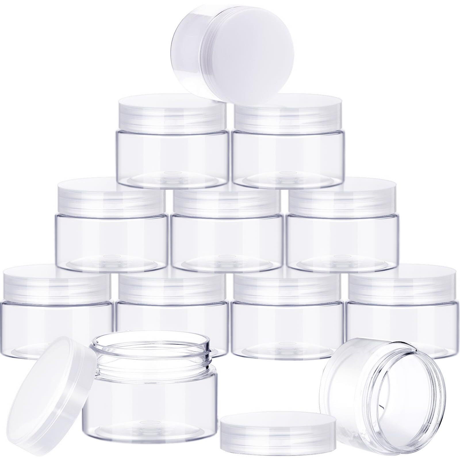Satinior 12 Pack Plastic Container Jars With Lids Round Clear Travel Cosmetic Container Jars For Toiletries, Lotion, Cream, Ointments, Makeup, Rhinestone, Samples, Kitchen Storage(10 Oz,Clear)