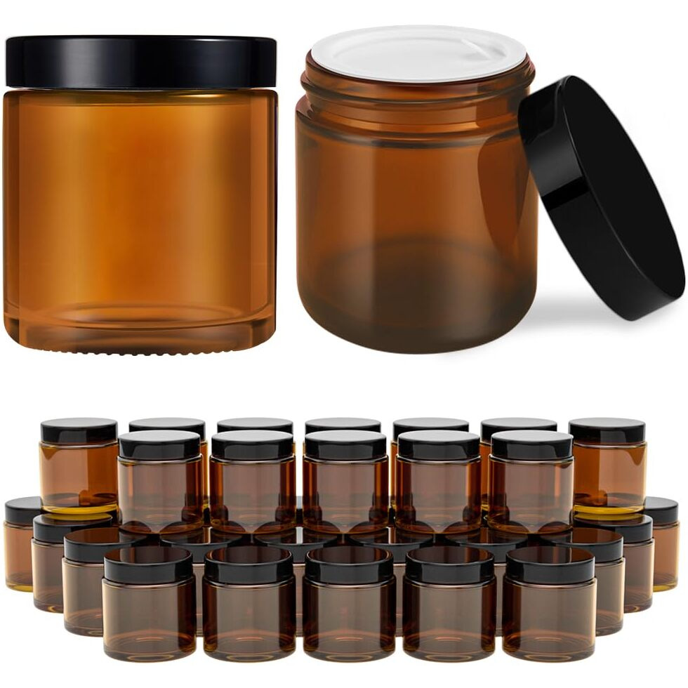 Tecohouse 4 Oz Amber Glass Jar With Lids, 48 Pack Small Glass Candle Jars With Lids & Sticker, Empty Cosmetic Containers For Sample, Cream, Spice, Lotion, Ointments
