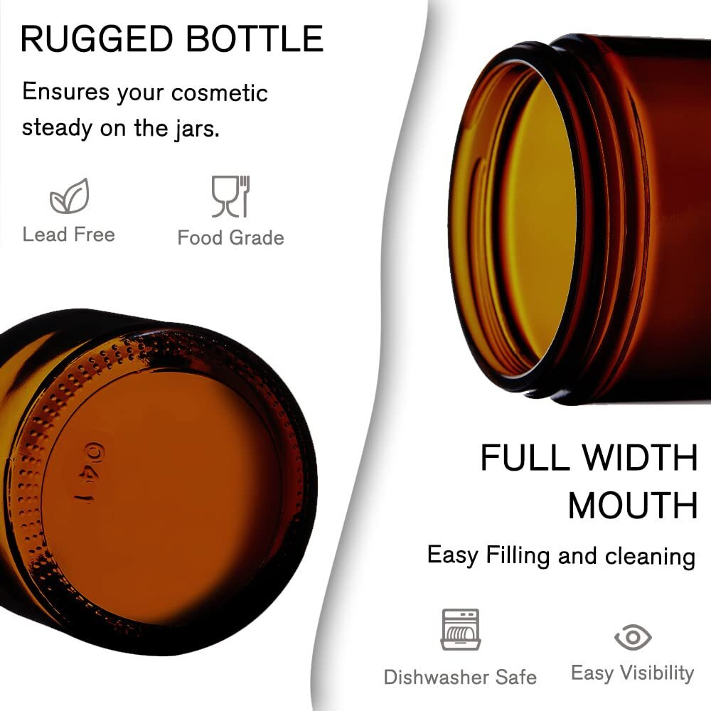 Tecohouse 4 Oz Amber Glass Jar With Lids, 48 Pack Small Glass Candle Jars With Lids & Sticker, Empty Cosmetic Containers For Sample, Cream, Spice, Lotion, Ointments