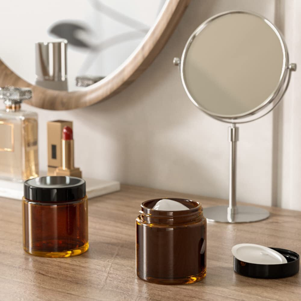Tecohouse 4 Oz Amber Glass Jar With Lids, 48 Pack Small Glass Candle Jars With Lids & Sticker, Empty Cosmetic Containers For Sample, Cream, Spice, Lotion, Ointments