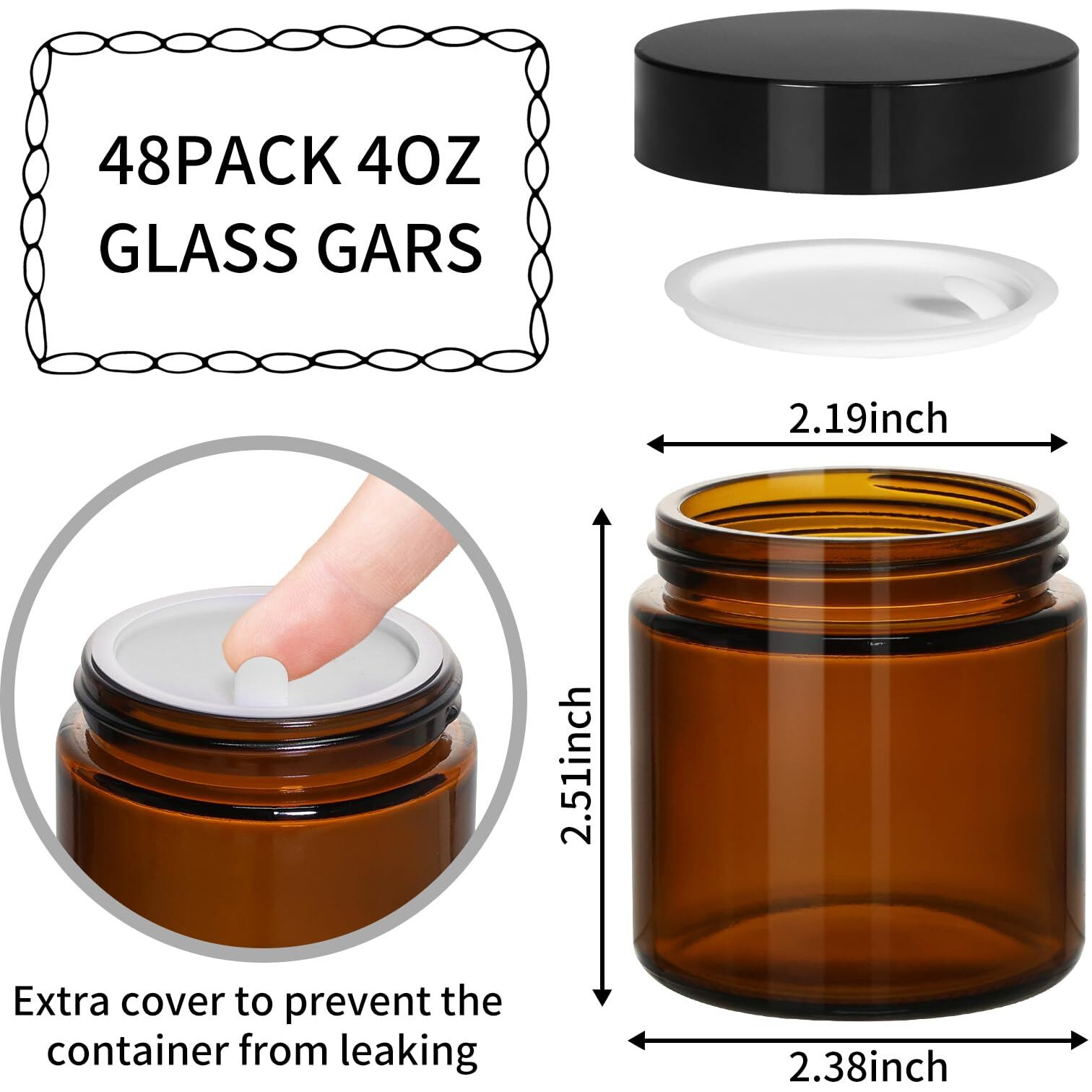 Keywing 4Oz Amber Glass Jars With Black Lids, 48 Pack Empty Cosmetic Containers Small Glass Jars With Inner Liners For Creams, Lotions, Ointments And Powders