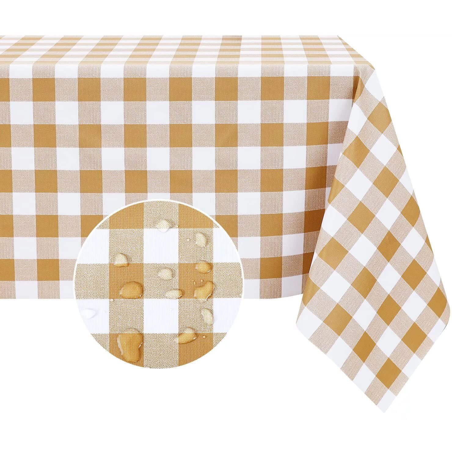 Romanstile Rectangle Vinyl Pvc Tablecloth, 100% Waterproof Buffalo Plaid Plastic Table Cloth, Oil Proof Heavy Duty Wipeable Table Covers For Dining/Camping/Picnic/Outdoor - 54 X 78, Coffee And White