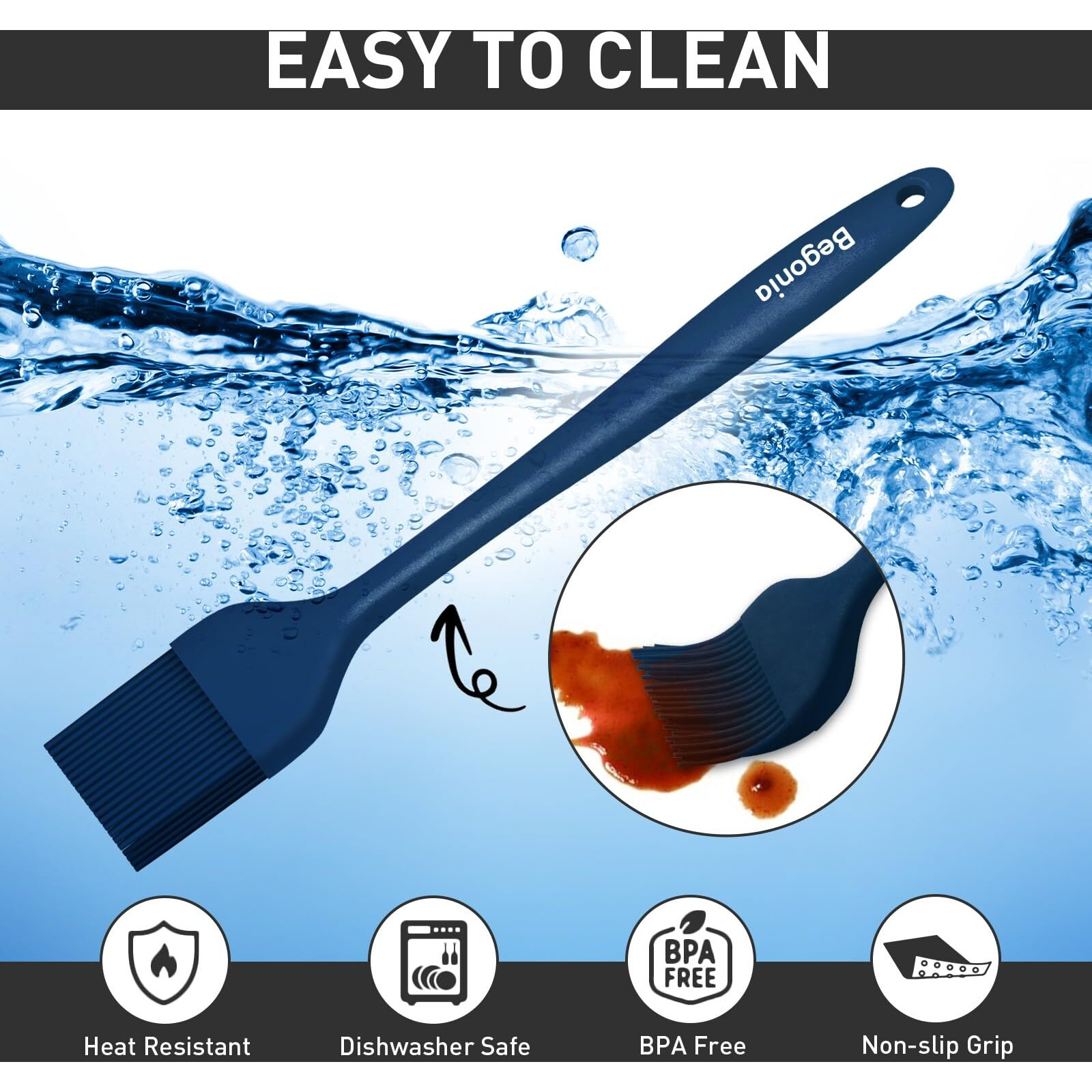 Pastry Brush-Begonia Silicone Basting Brush For Cooking,2Pcs 10+8 In Heat Resistant Food Brushes For Baking, Grilling, Cooking And Spreading Oil (Prussian Blue)