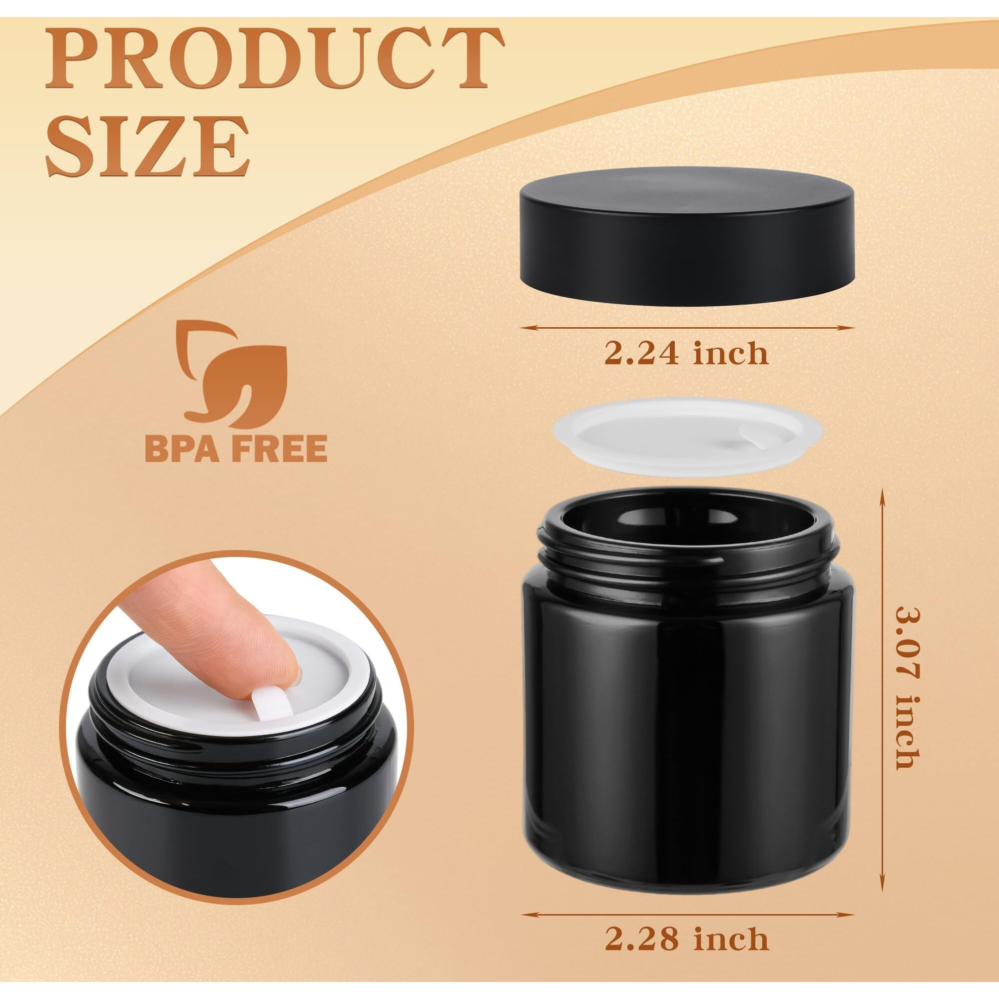 Glass Jars With Lids,Eco-Friendly Cosmetic Containers With Airtight Black Lids & Liners, Multi-Color Options For Cream, Lotion, Body Butter, Diy Skincare Travel Jars (Black, 4Oz)