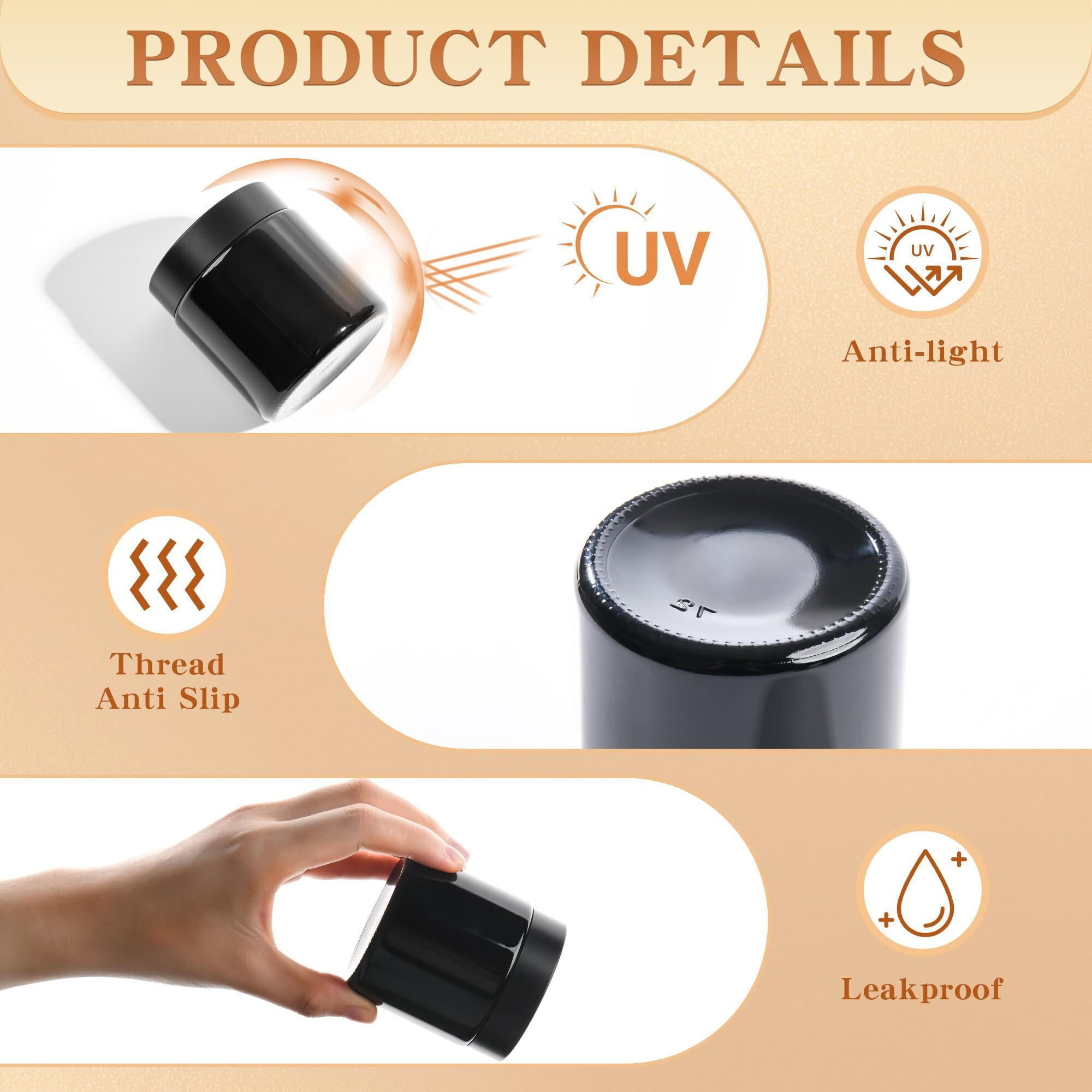 Glass Jars With Lids,Eco-Friendly Cosmetic Containers With Airtight Black Lids & Liners, Multi-Color Options For Cream, Lotion, Body Butter, Diy Skincare Travel Jars (Black, 4Oz)
