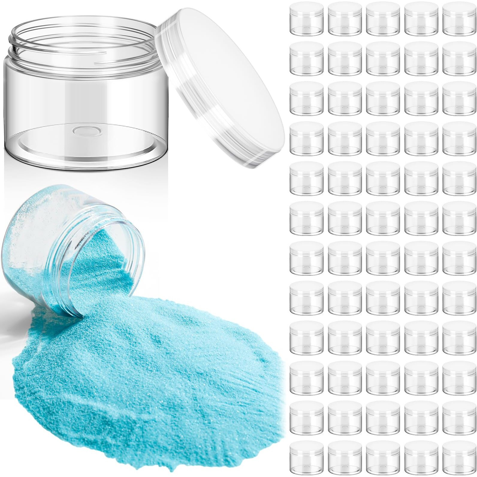 Patelai 60 Pcs Plastic Container Jars With Lids Round Clear Travel Cosmetic Container Jars For Toiletries, Lotion, Cream, Ointments, Makeup, Rhinestone, Samples, Kitchen Storage(Clear,4 Oz)