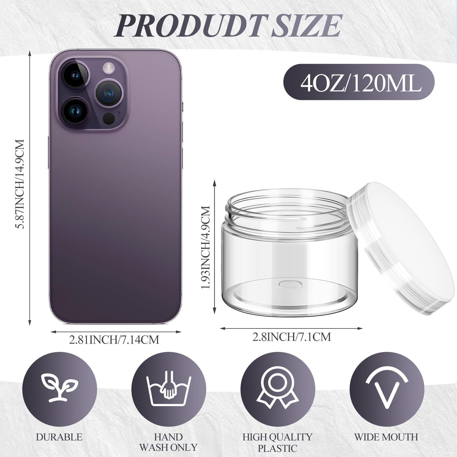 Patelai 60 Pcs Plastic Container Jars With Lids Round Clear Travel Cosmetic Container Jars For Toiletries, Lotion, Cream, Ointments, Makeup, Rhinestone, Samples, Kitchen Storage(Clear,4 Oz)
