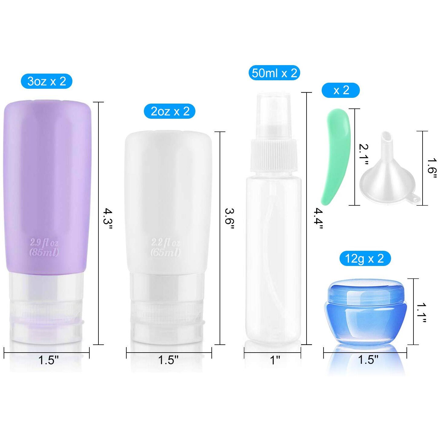 Vitog Travel Bottles For Toiletries Leak Proof Silicone Set Tsa Approved Travel Size Containers Refillable Accessories Lotion Shampoo Conditioner Bottles With Toiletry Bag For Outdoor