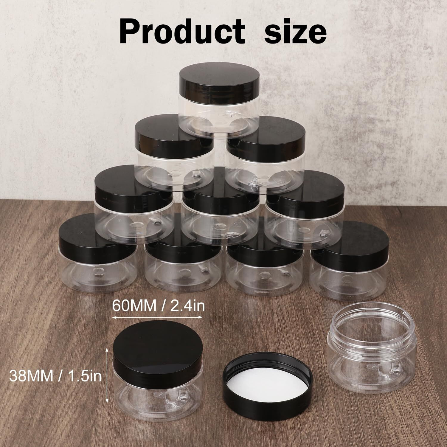 110 Packs 2 Oz Transparent Plastic Jars With Black Lids, Body Butter Containers, Cosmetic Containers Jars For Kitchen Ingredients, Beads, Sequins, Lotion, Cream, Diy Crafts And More By Kuklipjim.