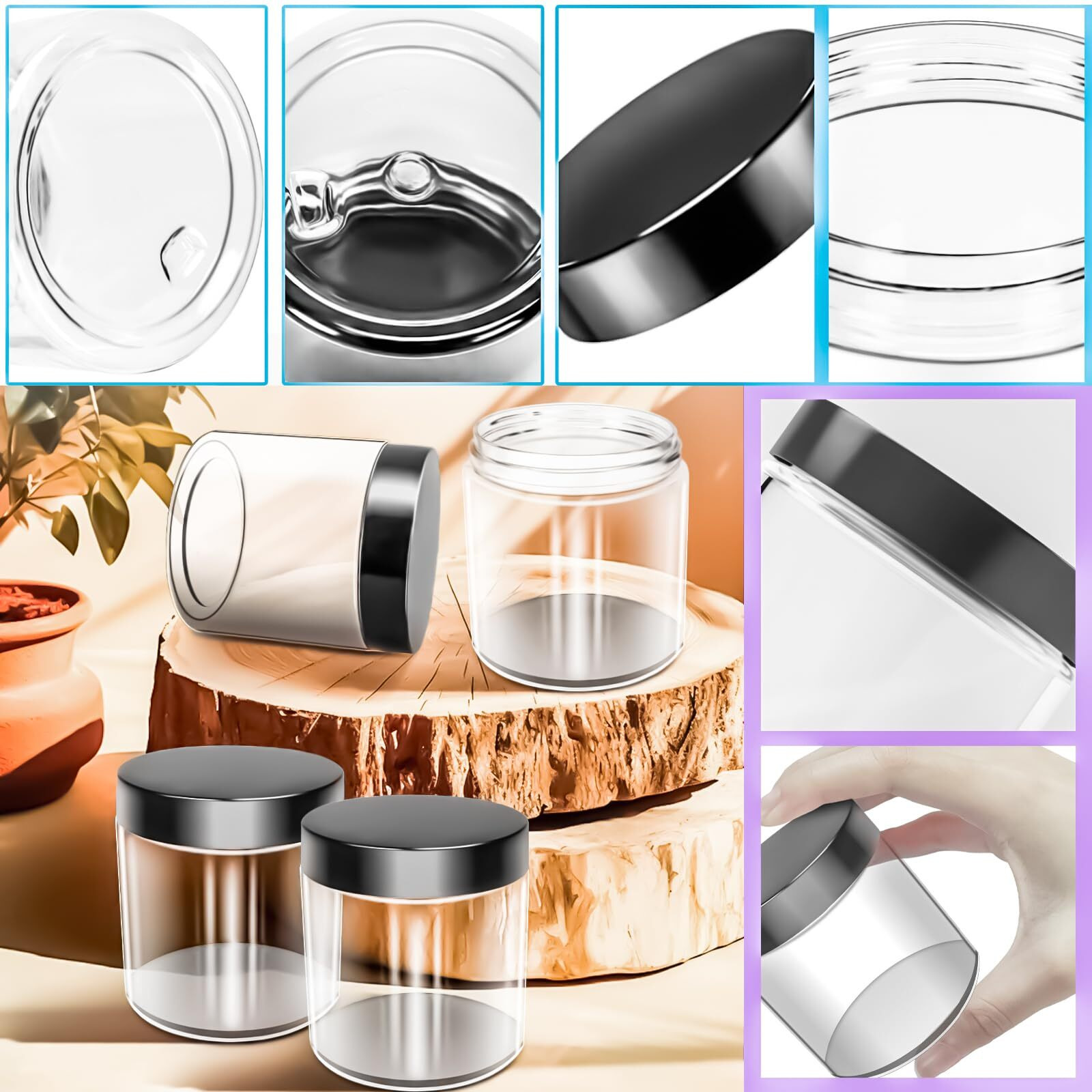 Motbach 5 Pack 8Oz Plastic Jars With Lids, 240Ml Round Clear Cosmetic Containers Makeup Jars,Travel Size Containers Jar For Lotion Cream Eyeshadow Samples Ointment Salve Balm Powder Travel Storage