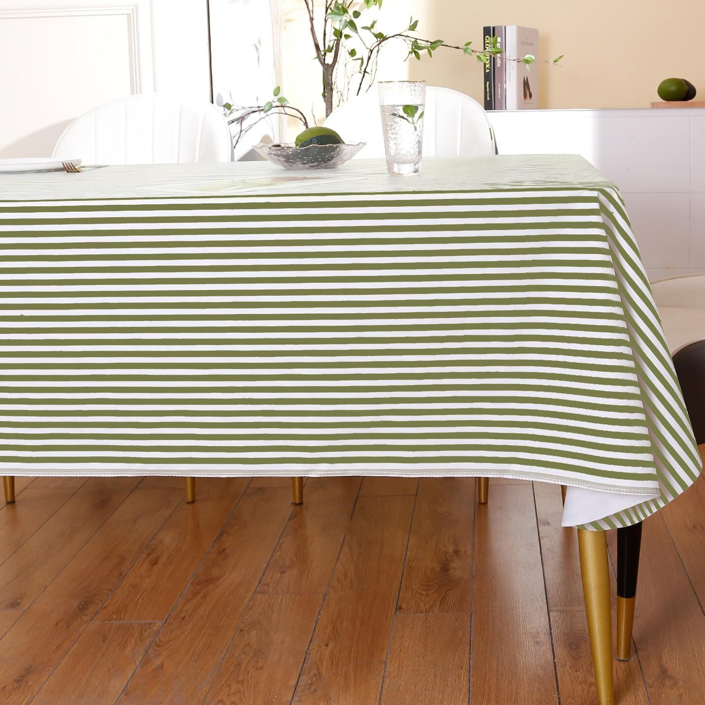 Heavy Duty Vinyl Tablecloth With Flannel Backing Waterproof Oil-Proof Plastic Table Cloth Stain-Resistant Wipeable Rectangle Or Square Table Cover For Indoor And Outdoor (Stripe, 60X84 Inch)